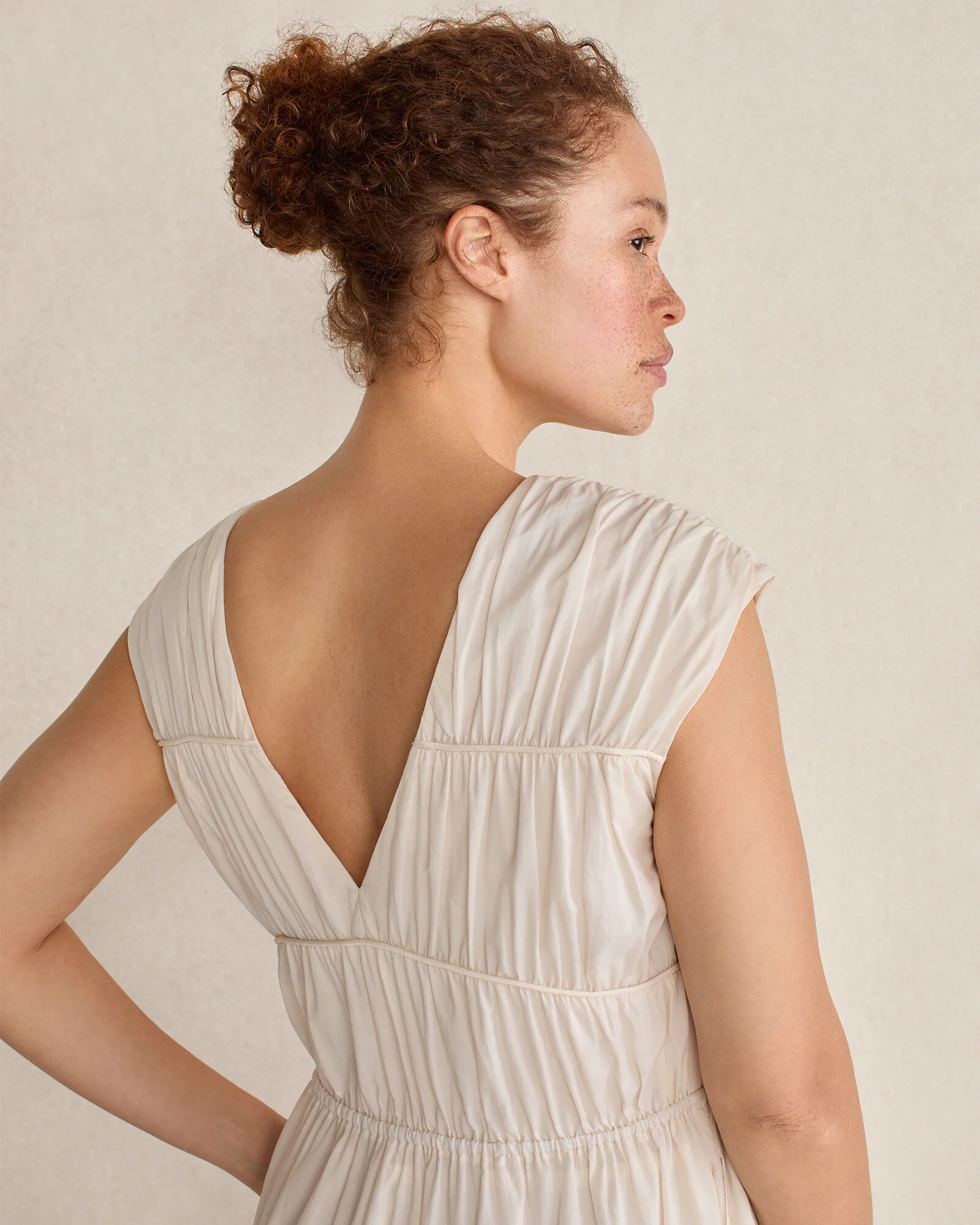 Cotton Voile Rouched Maxi Dress