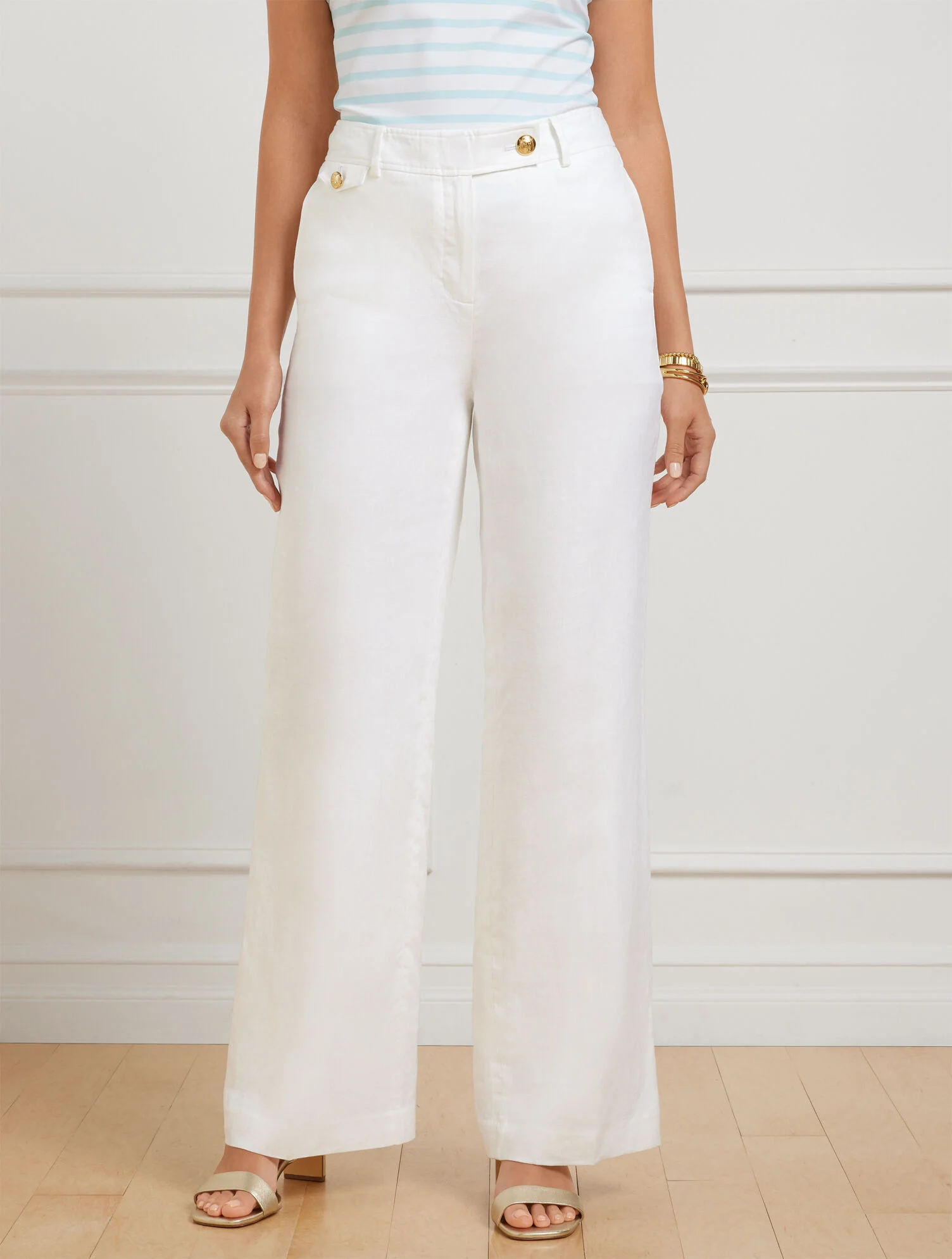 Talbots Greenwich Wide Leg Linen Pants - White