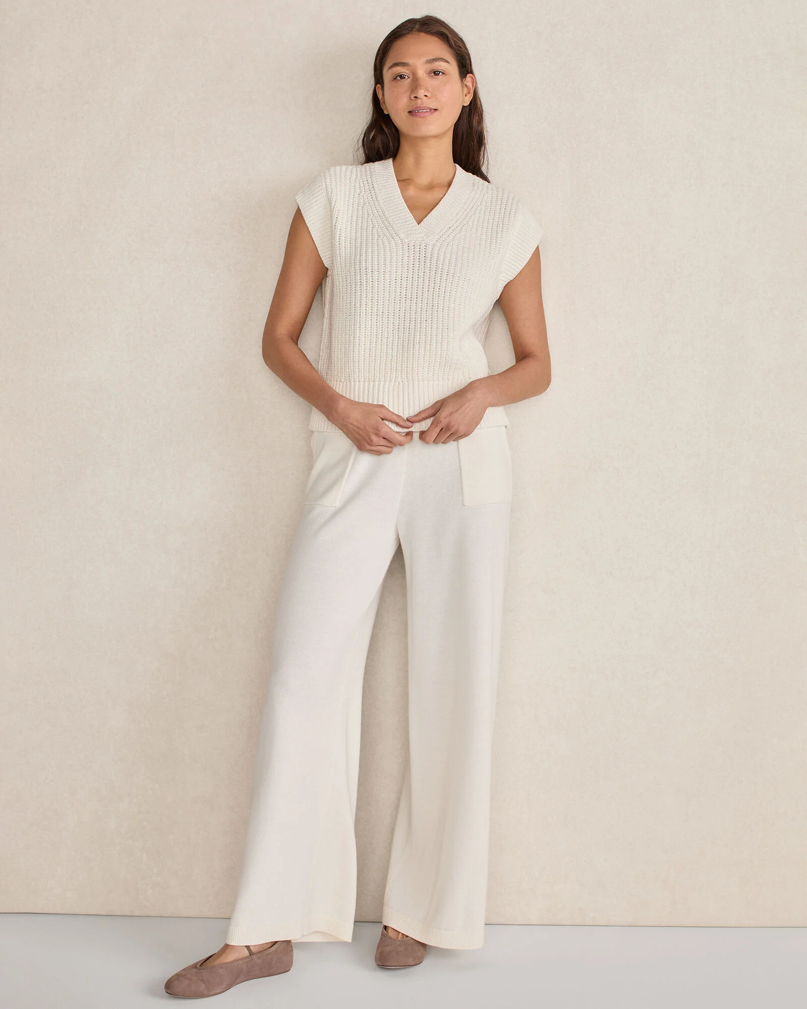 Organic Cotton Knit Wide Leg Pants