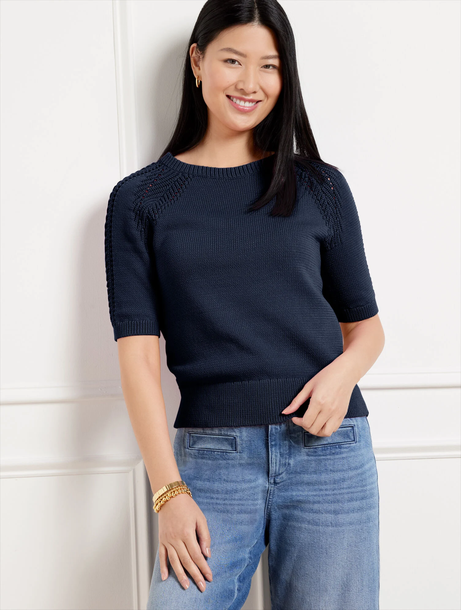 Pointelle Crewneck Pullover