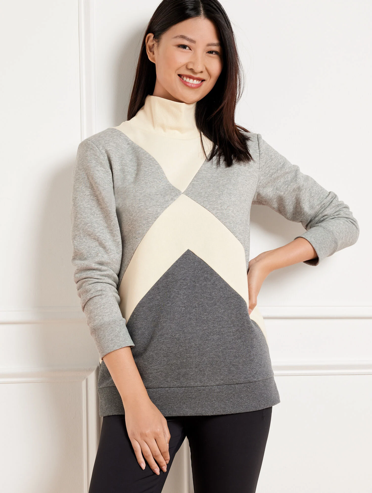 French Terry Colorblock Mockneck Pullover