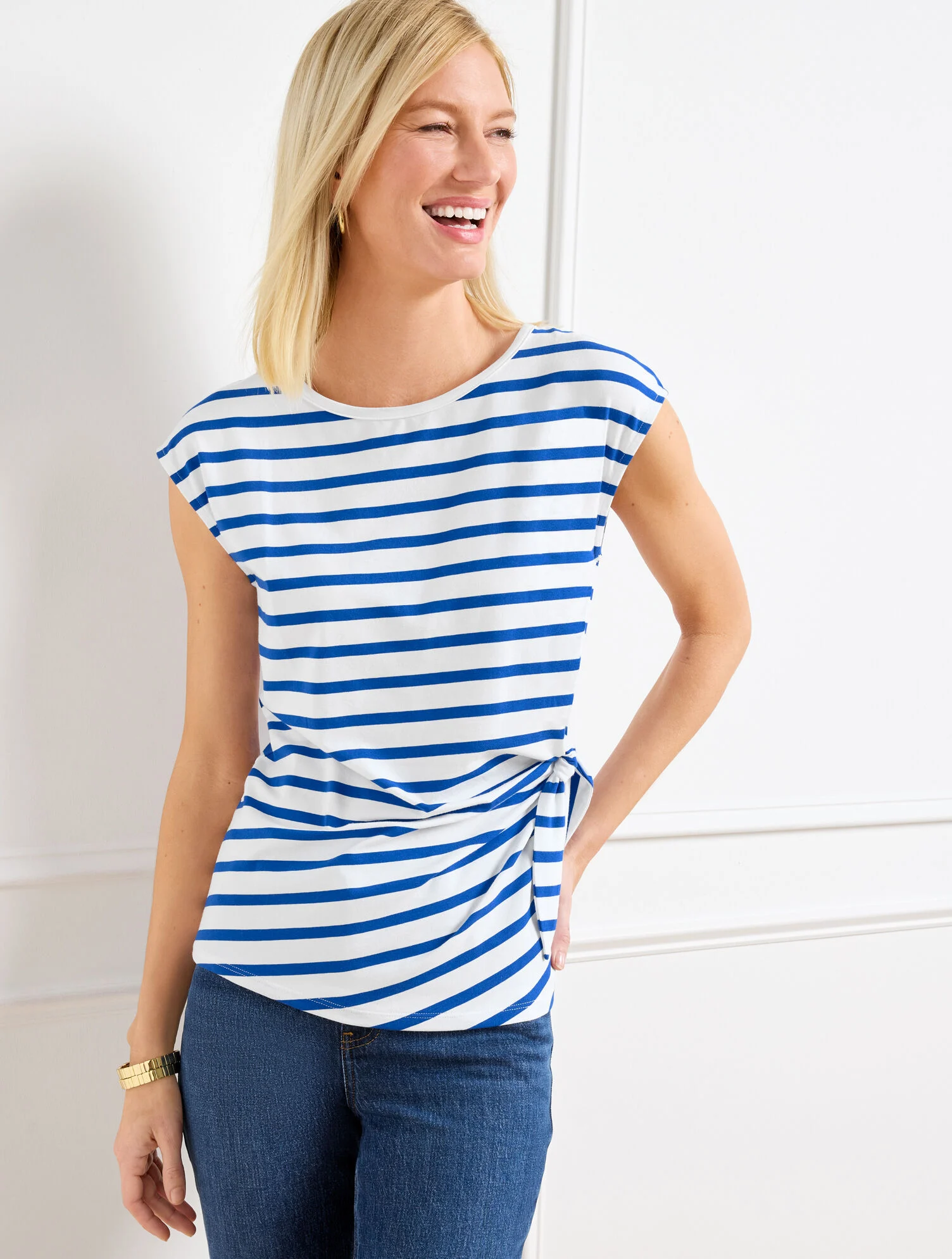 Side Tie Crewneck Tee - Stripe