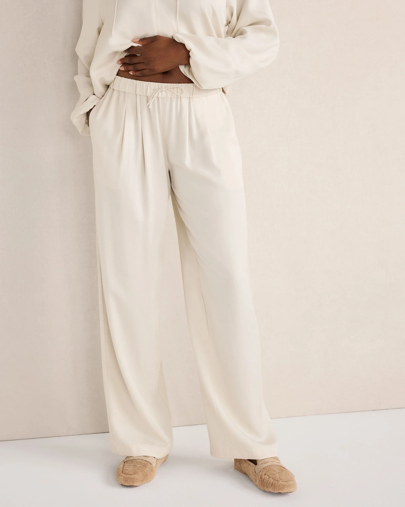 Washed Pleated Straight Leg Pants