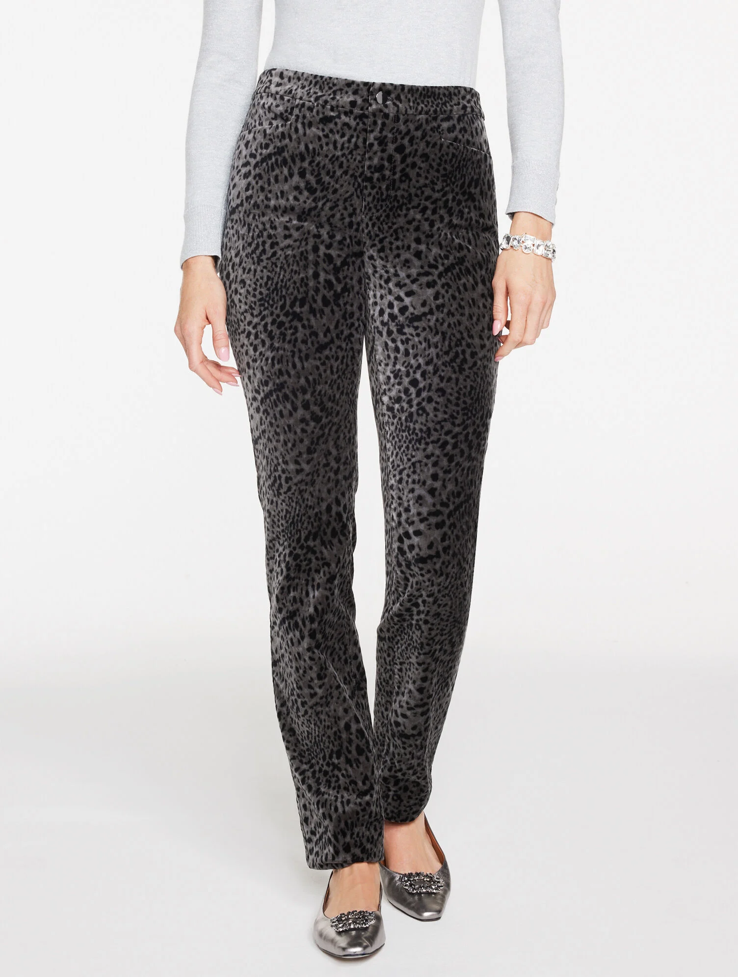 Straight Leg Velveteen Pants - Swirly Leopard