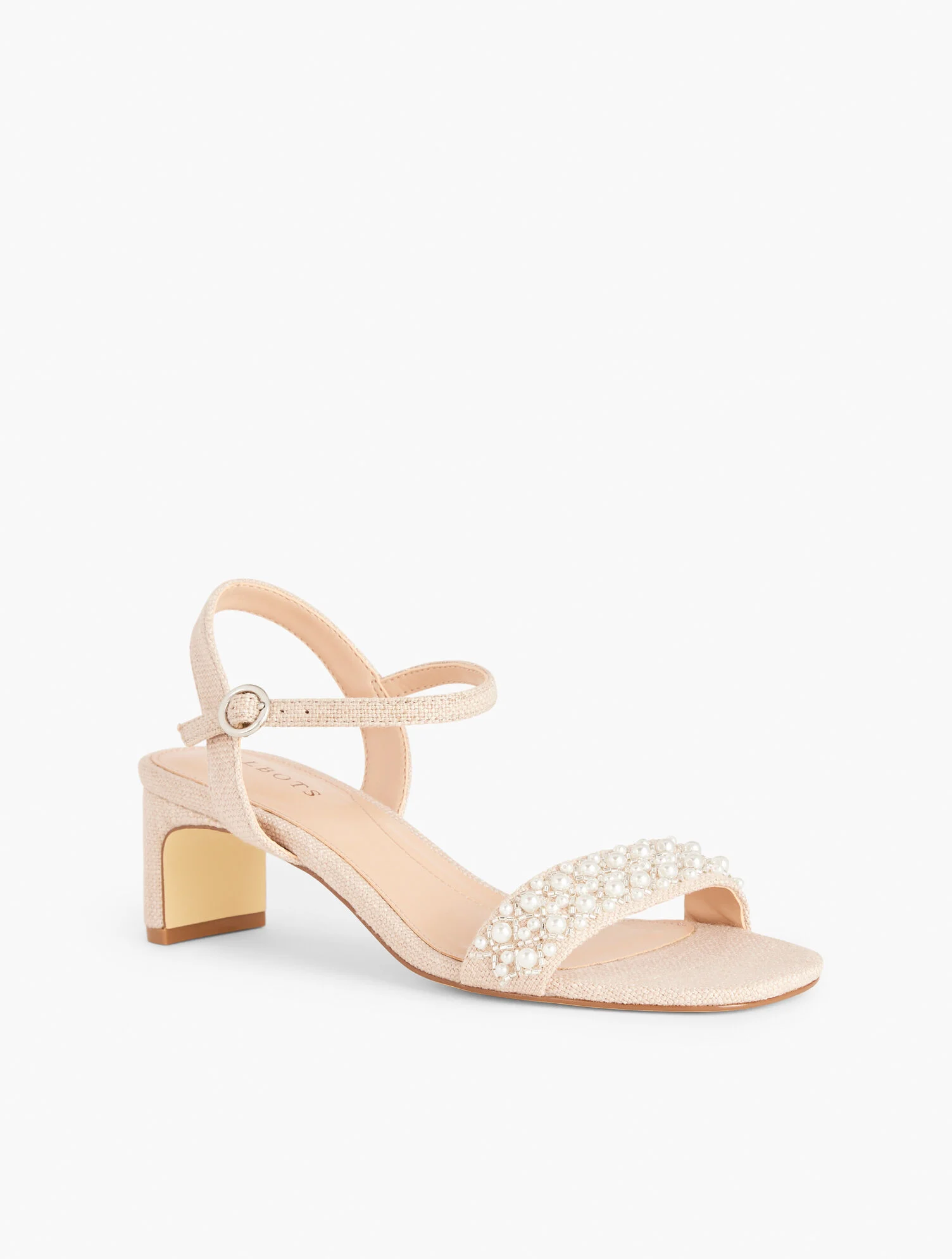 Cayden Pearl Block Heel Linen Sandals