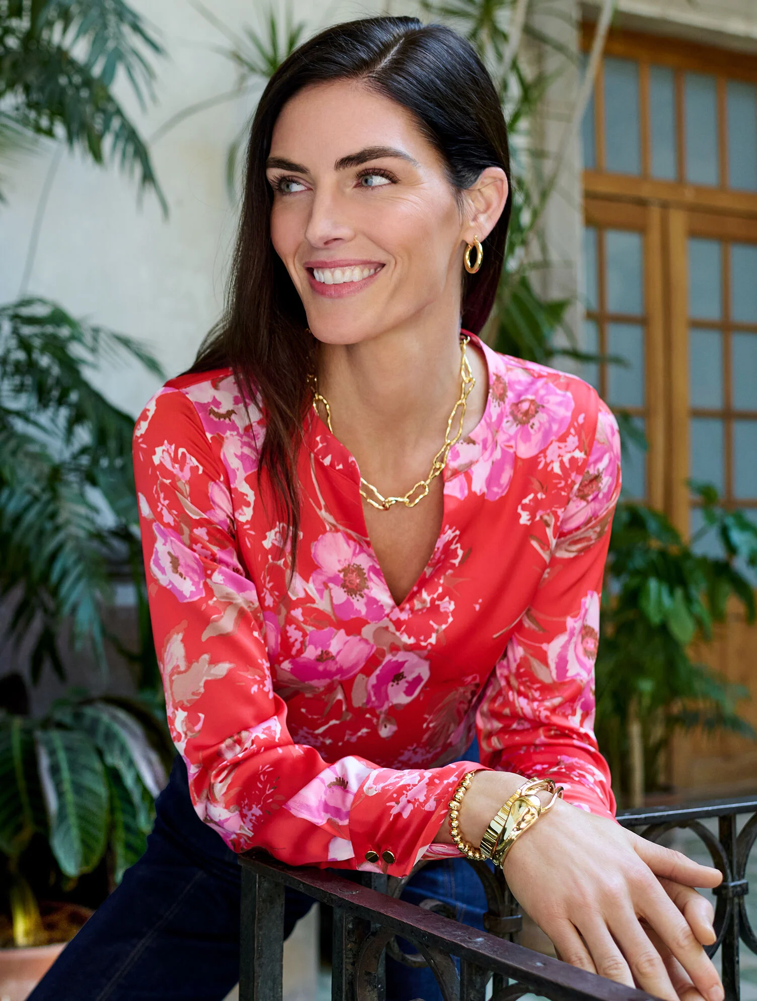 Soft Satin Charmeuse Top - Watercolor Bouquets