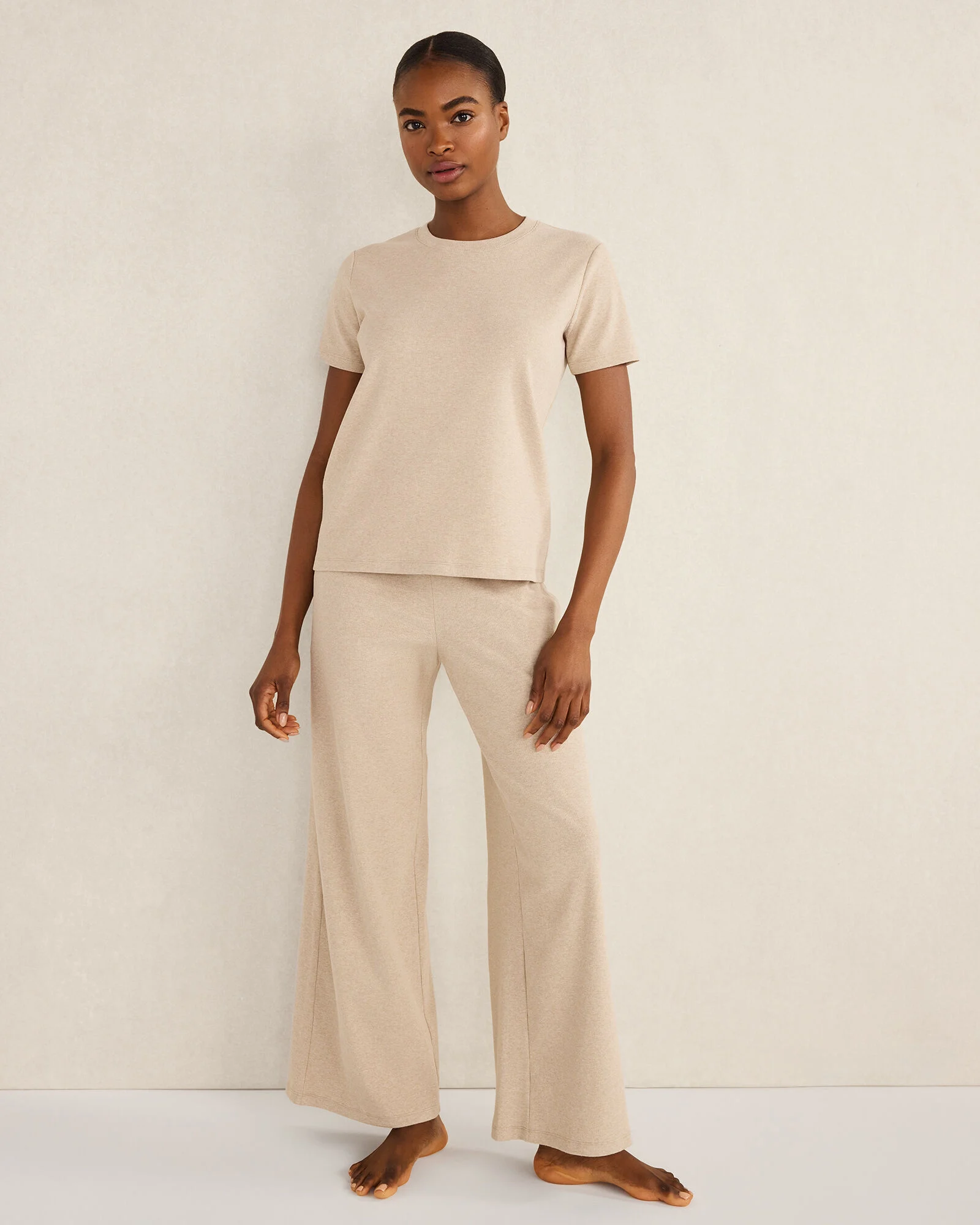 Organic Cotton Rib Knit Wide Leg Pants