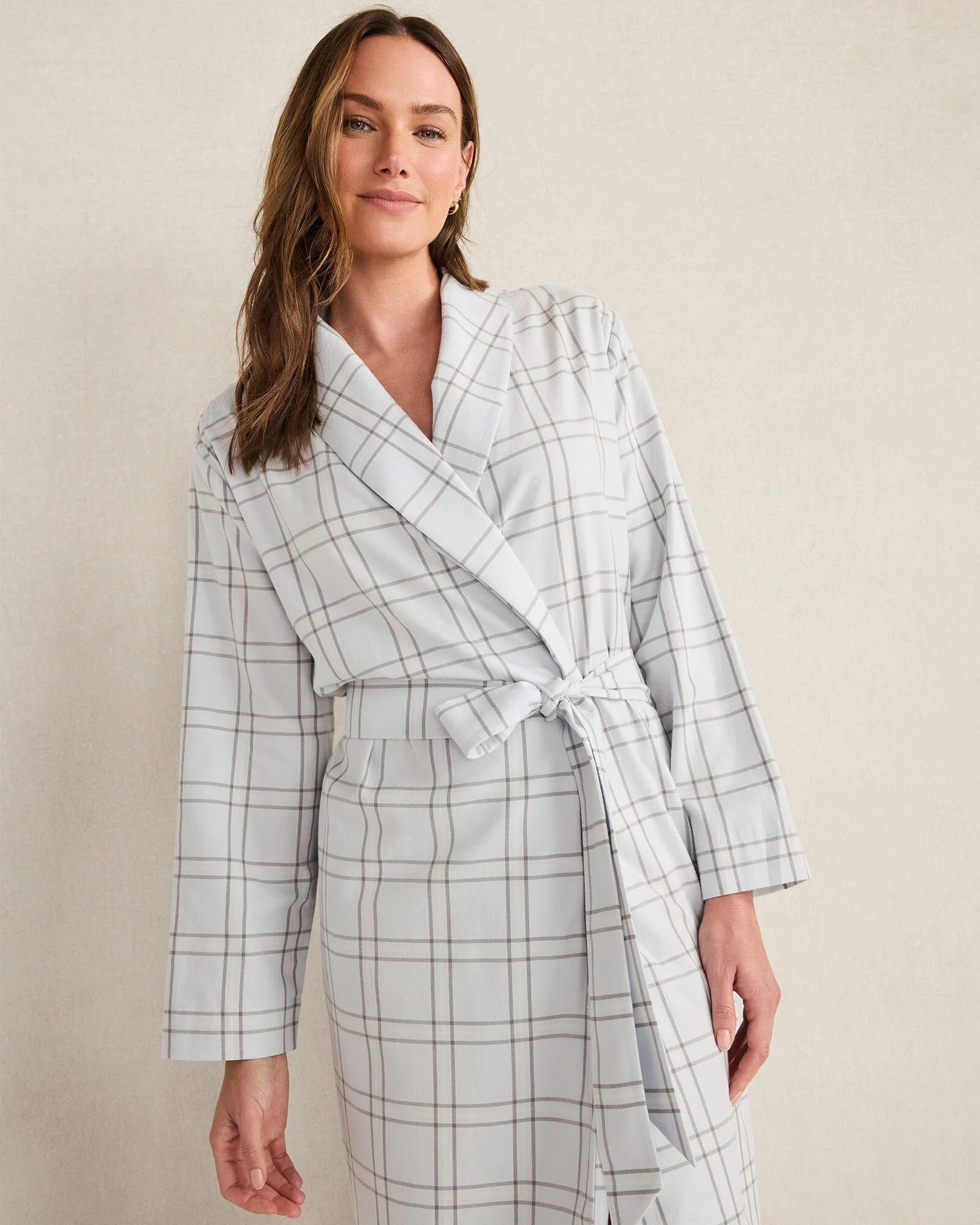 Lightweight Flannel Windowpane Robe