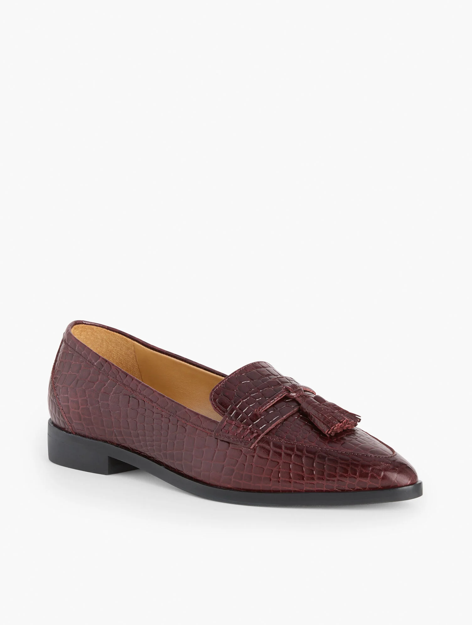 Reece Pointed Toe Leather Loafers - Croc Embossed