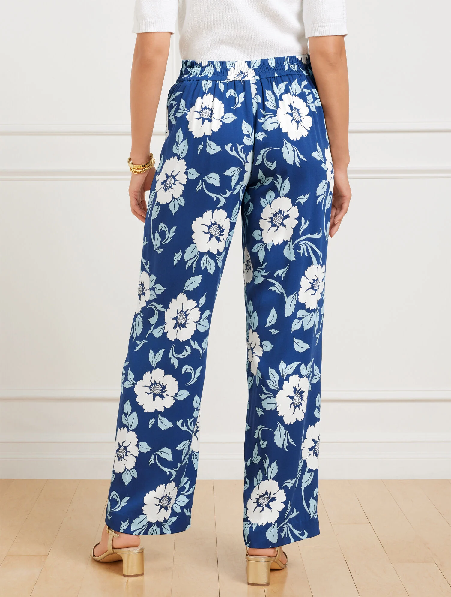 Wide Leg Pull-On Pants - Delightful Flowers