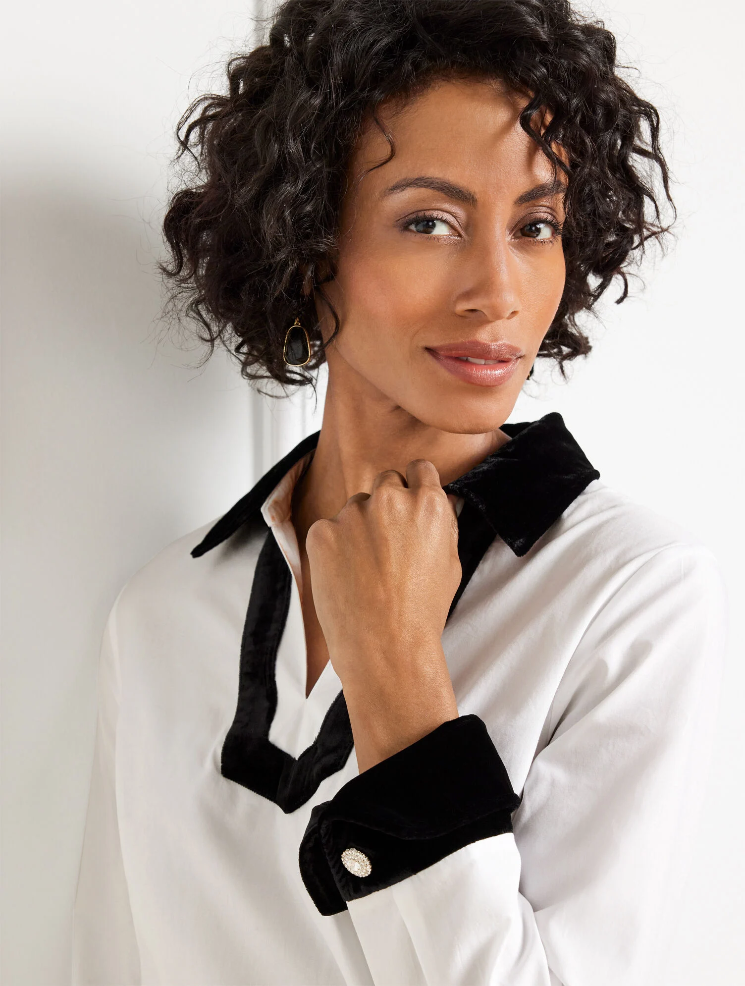 Velvet Trim Poplin Tunic