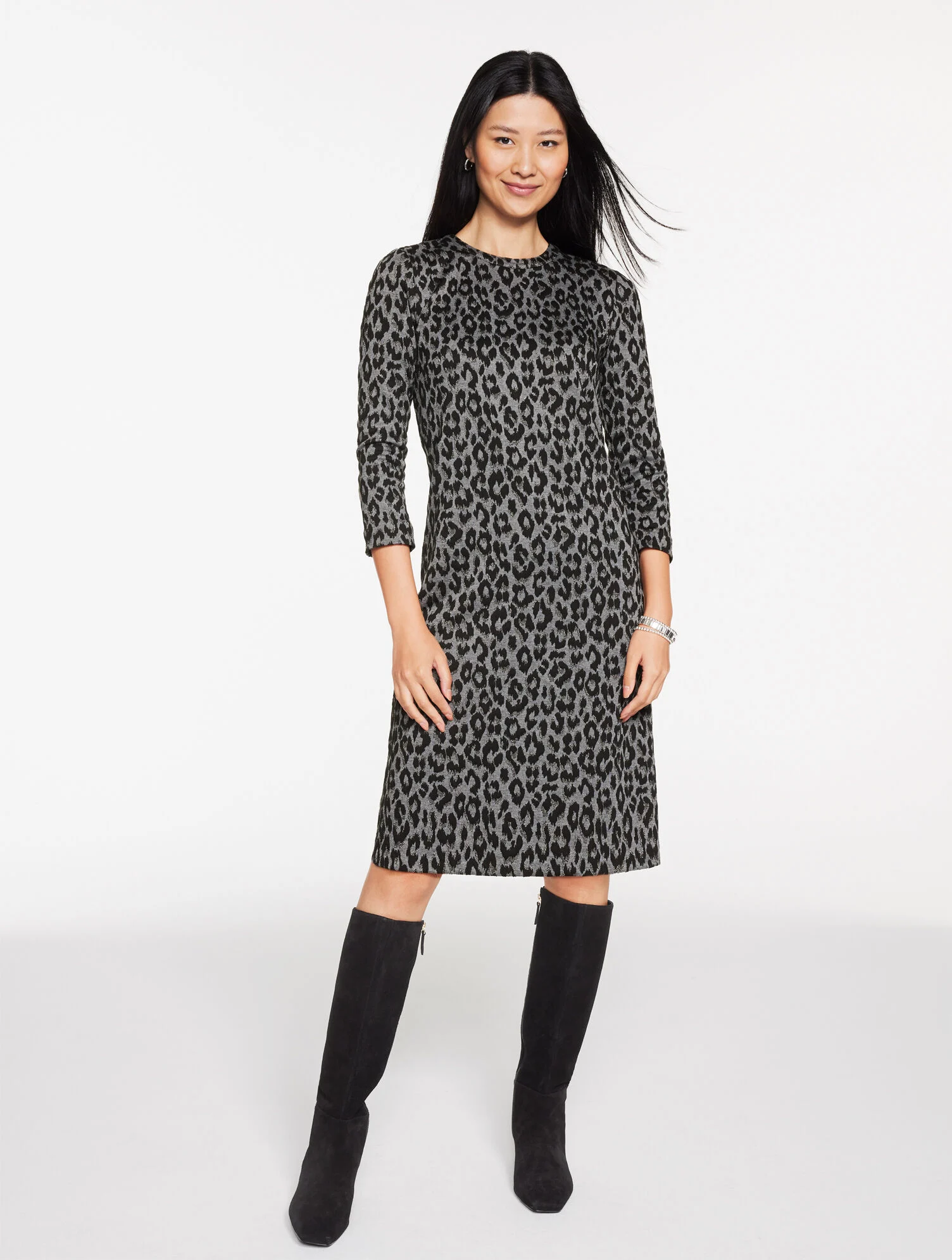 Jacquard Shift Dress - Snow Leopard
