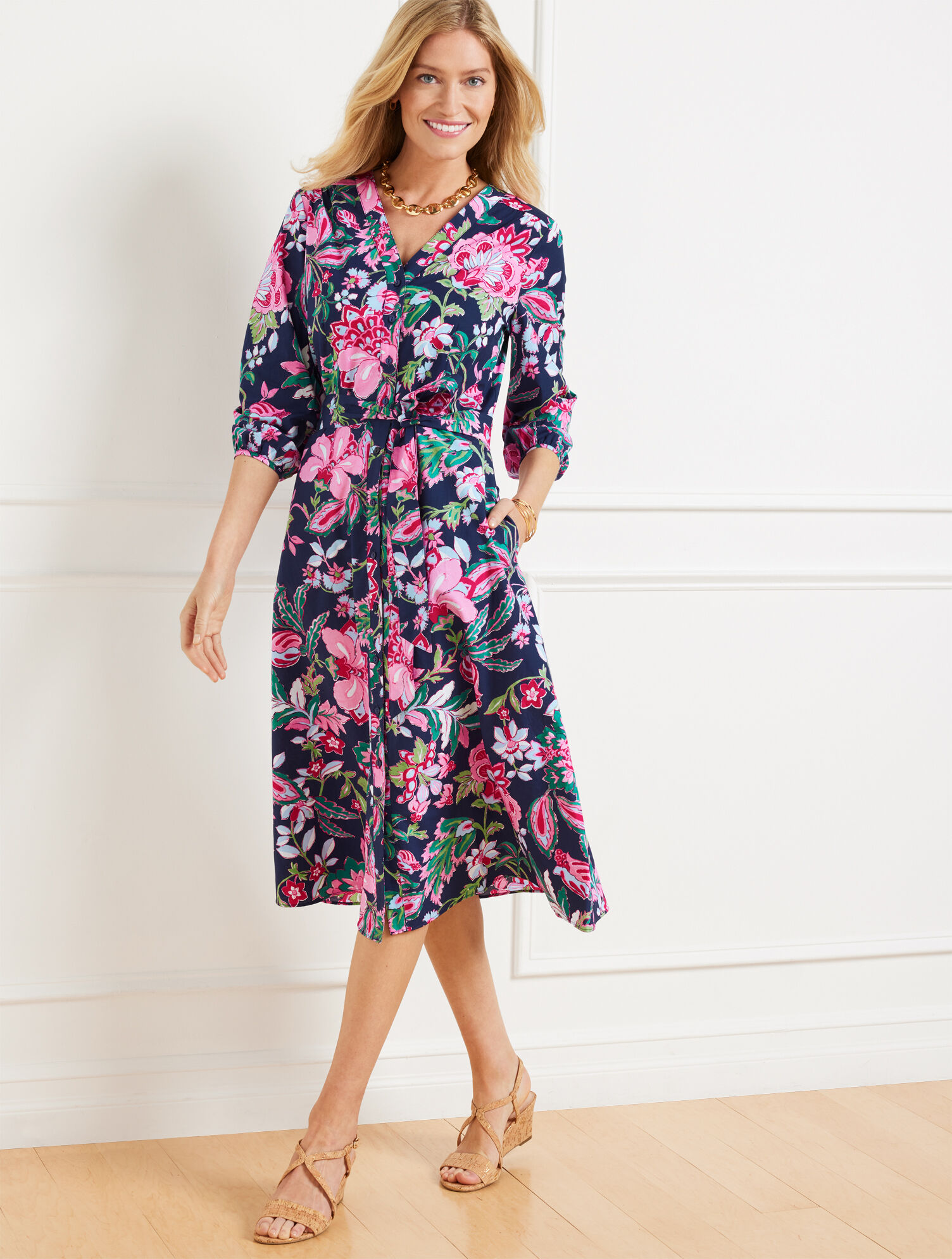 Modern Poplin Puff Sleeve Shirtdress - Joyful Jacobean