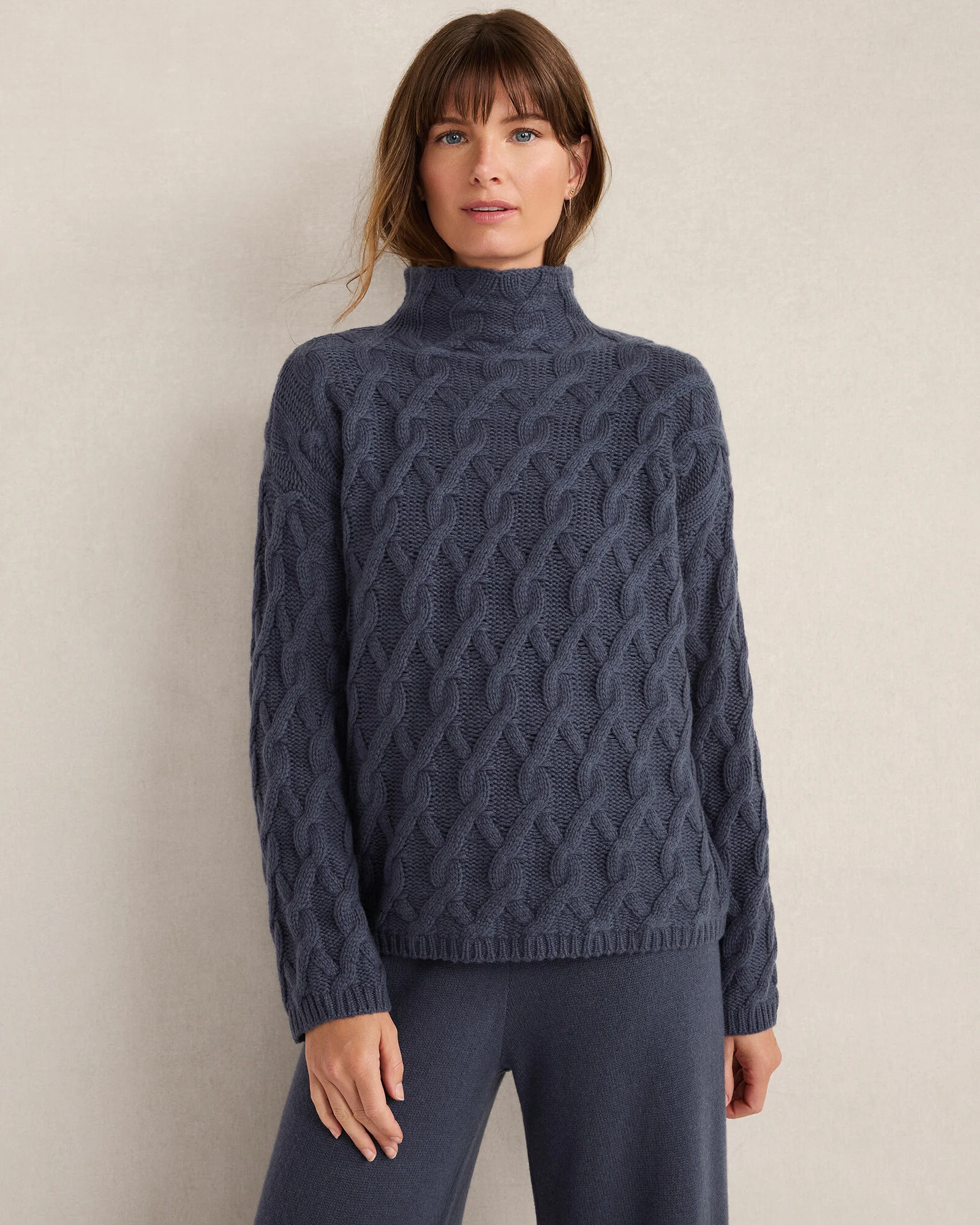 Cashmere Allover Cable Mockneck Sweater