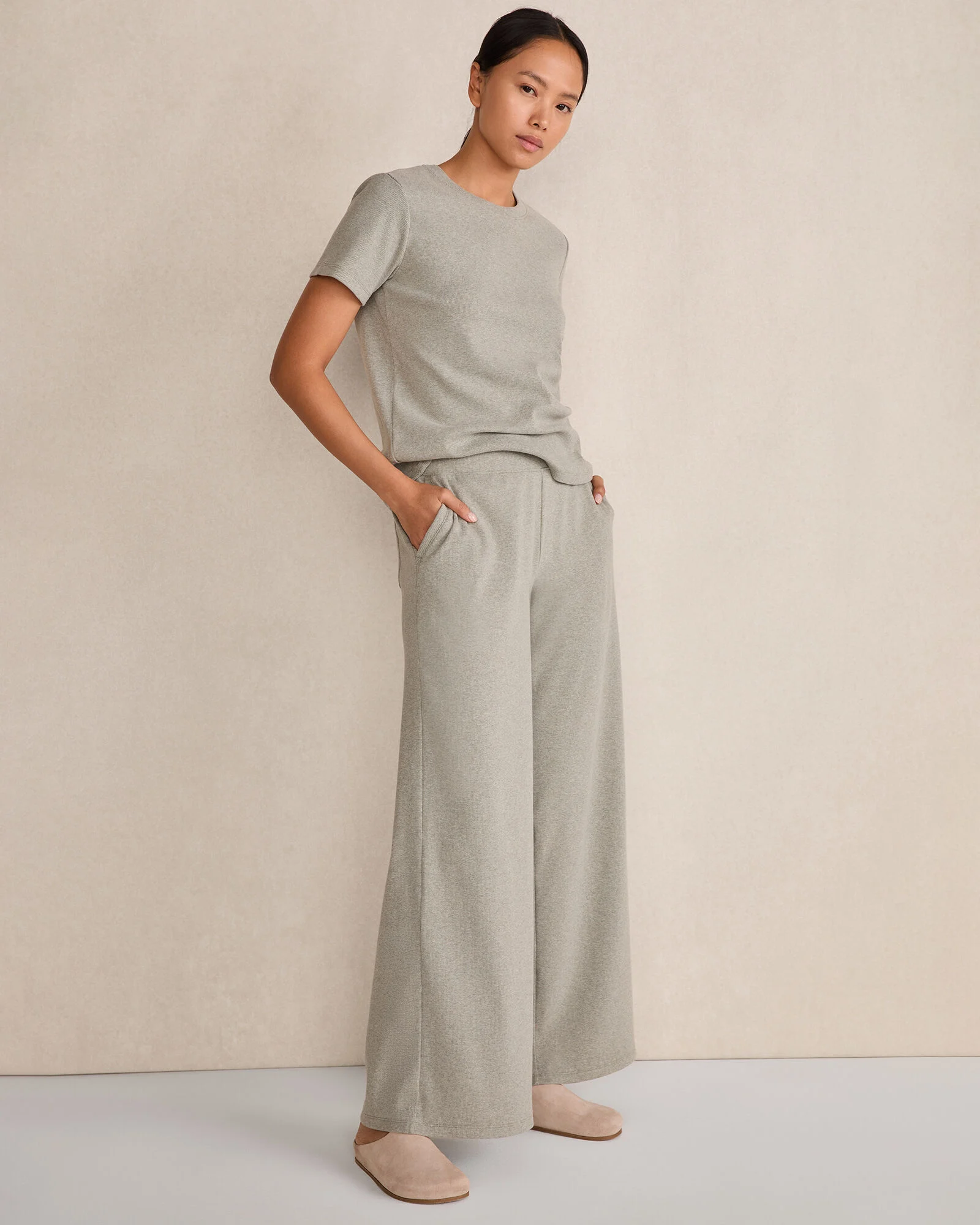 Organic Cotton Rib Knit Wide Leg Pants
