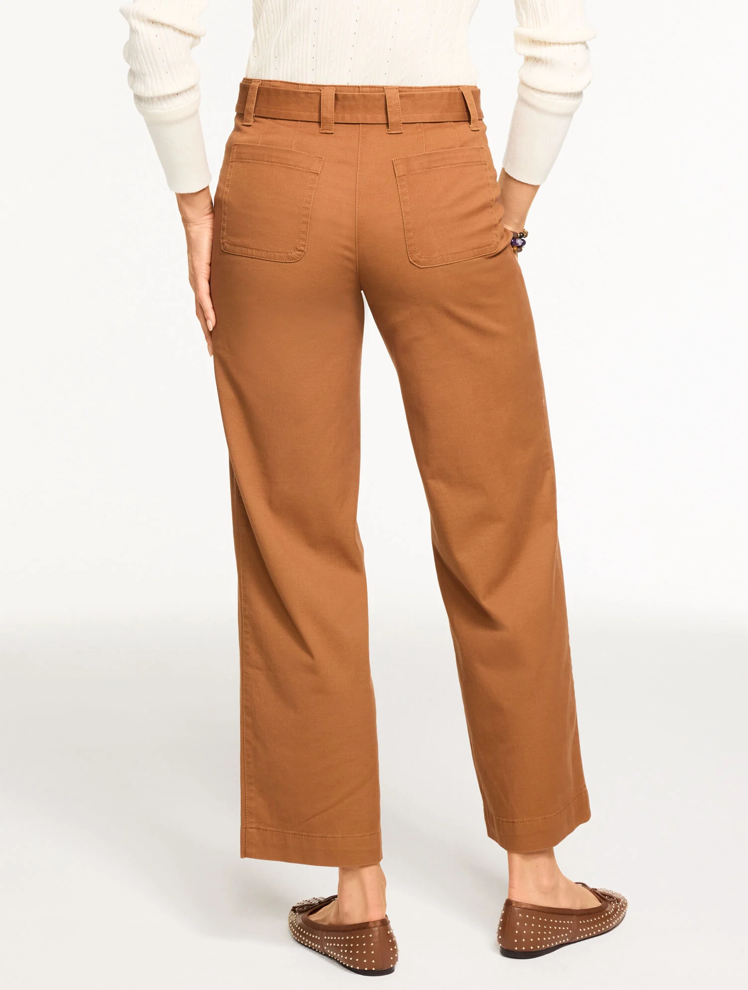 Wide Ankle Belted Twill Pants