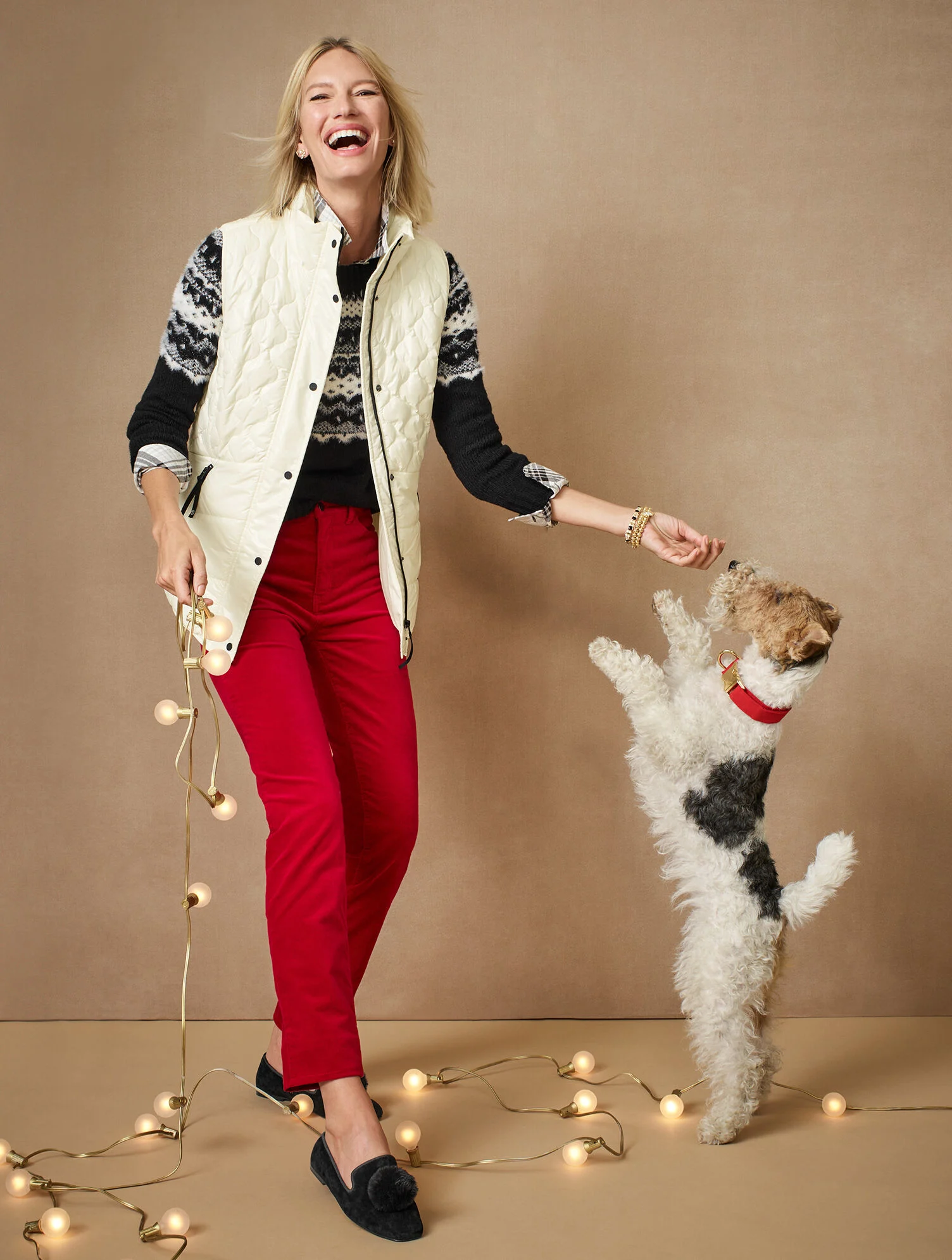 Cotton Button Front Shirt - Ornament Plaid Metallic