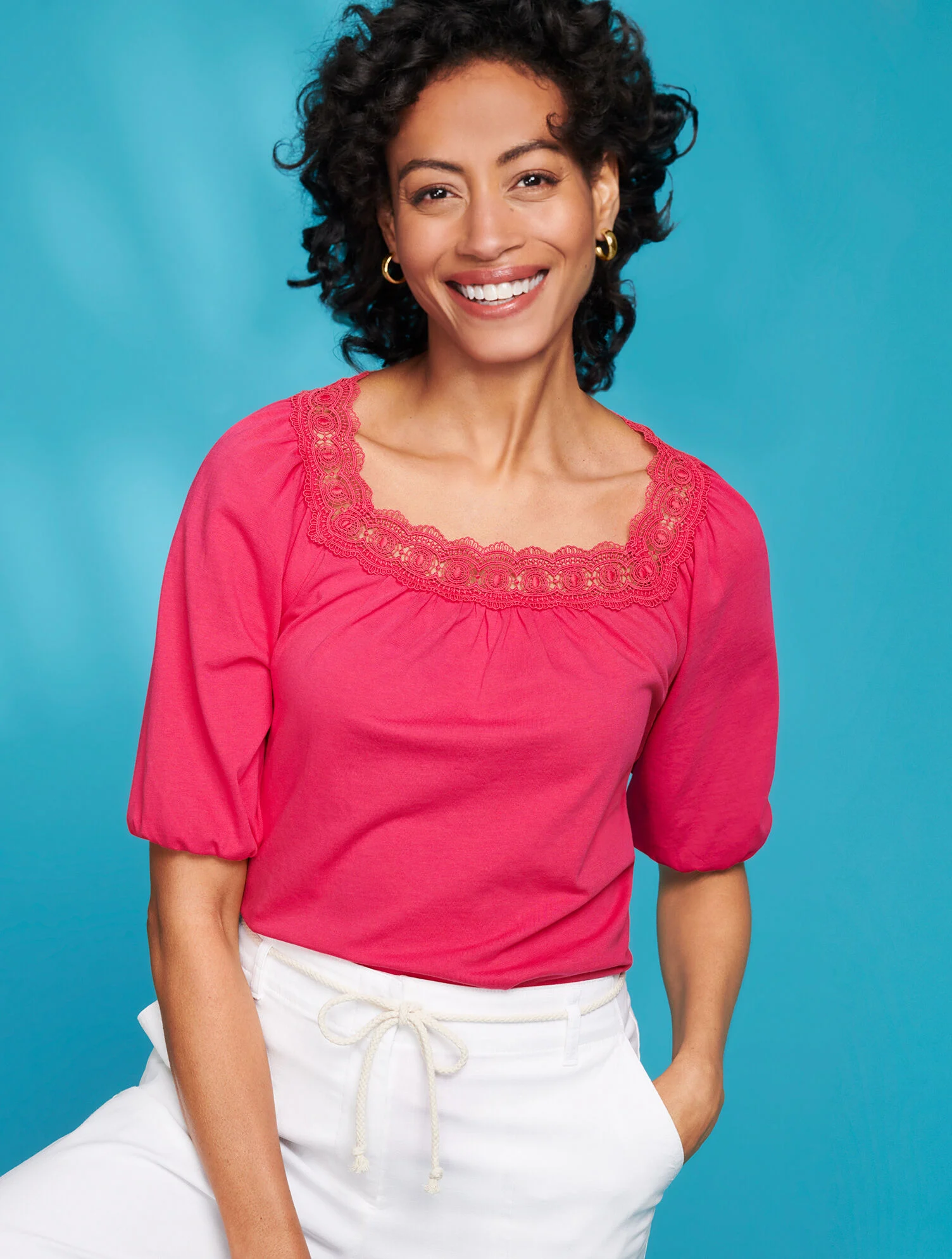 Lace Trim Square Neck Top