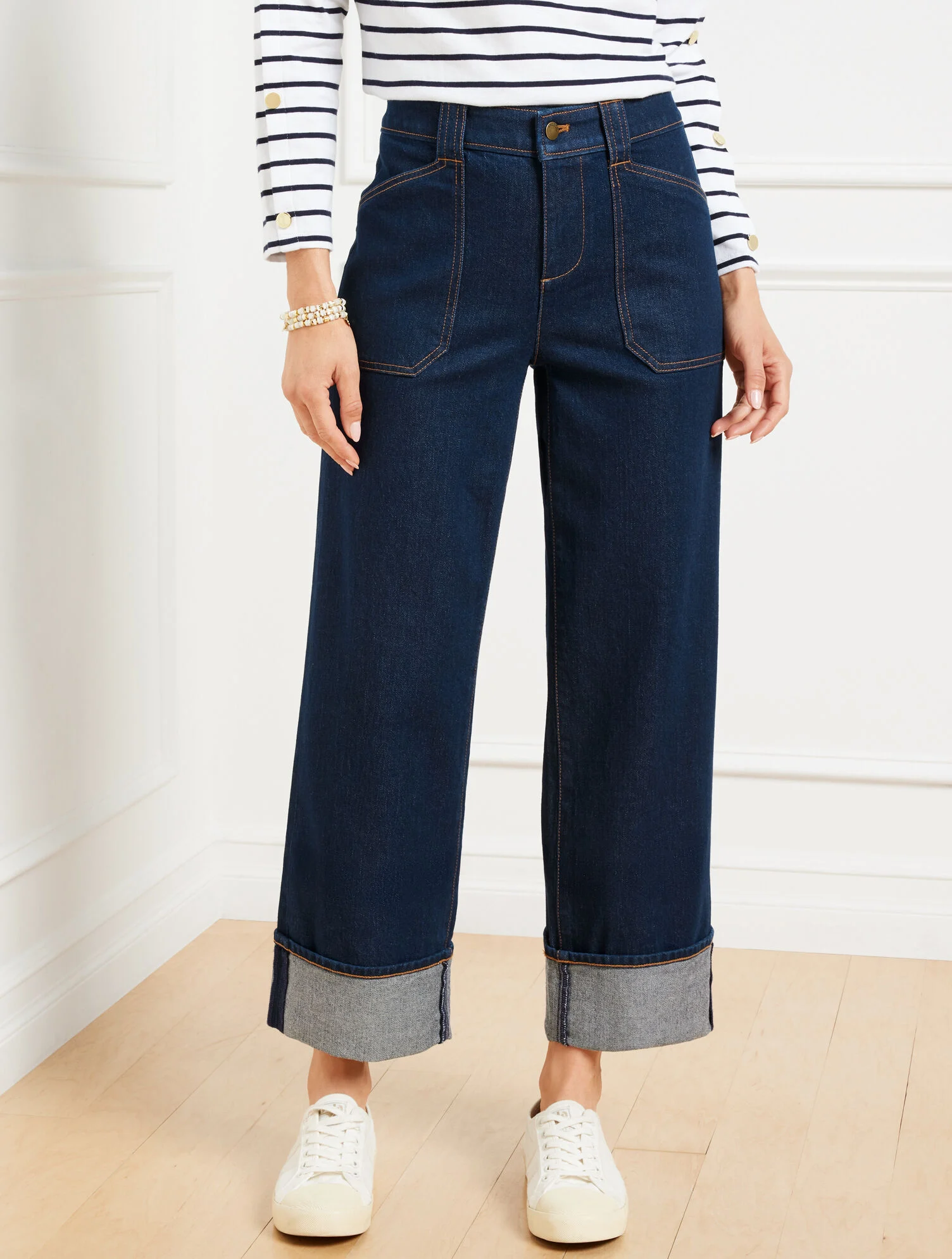Straight Ankle Cuff Jeans - Warren Wash