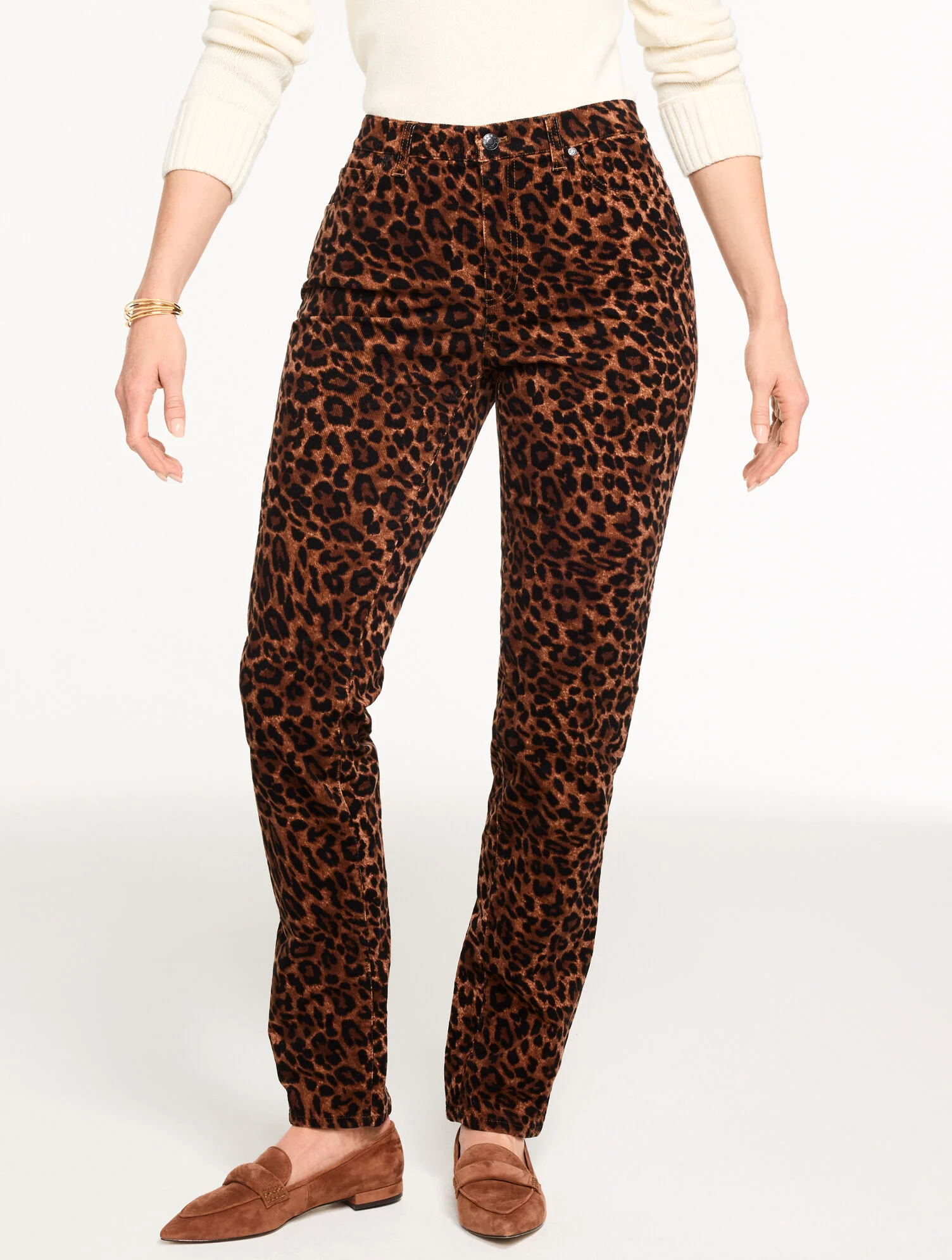 Straight Leg Stretch Corduroy Pants - Spectacular Animal - Curvy Fit