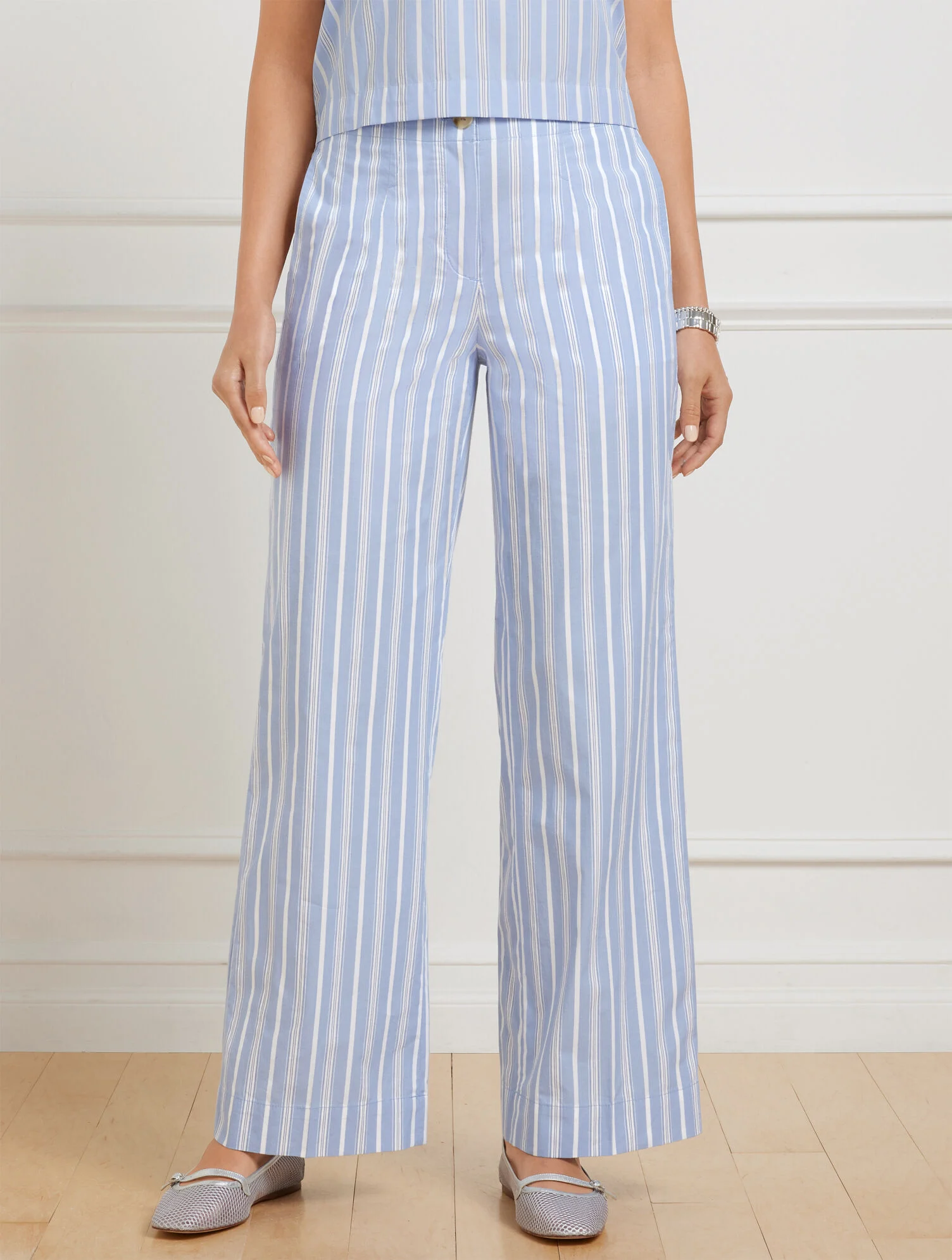 Wide Ankle Fresh Poplin Pants - Dewdrop Stripe