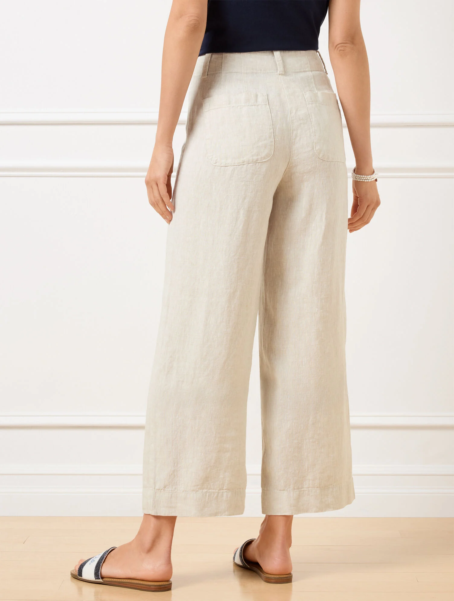 Wide Crop Patch Pocket Washed Linen Pants