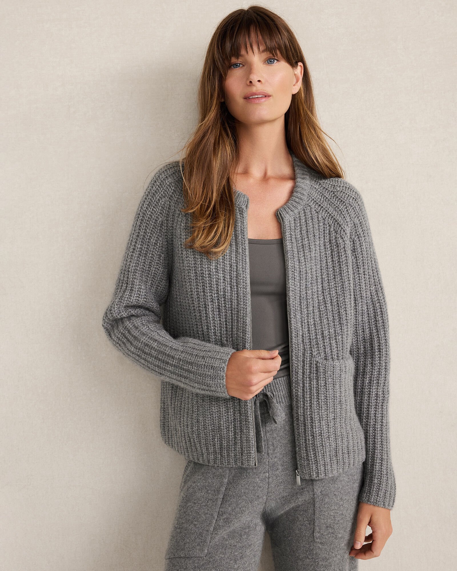 Cashmere Zip Front Bomber Jacket