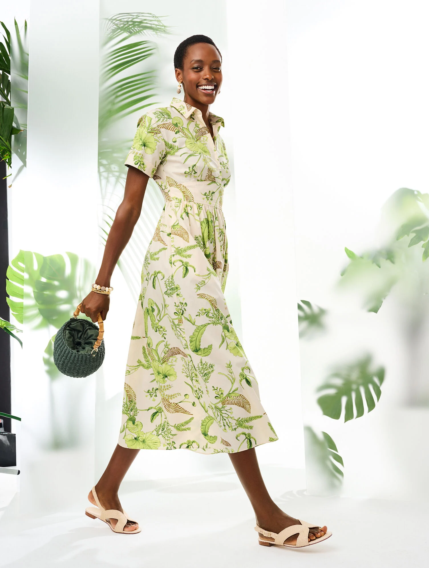 Modern Poplin Smocked Midi Dress - Branching Floral