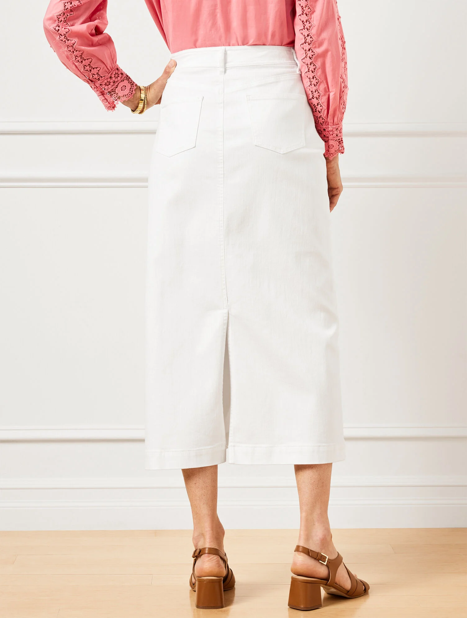 Denim Midi Skirt - White