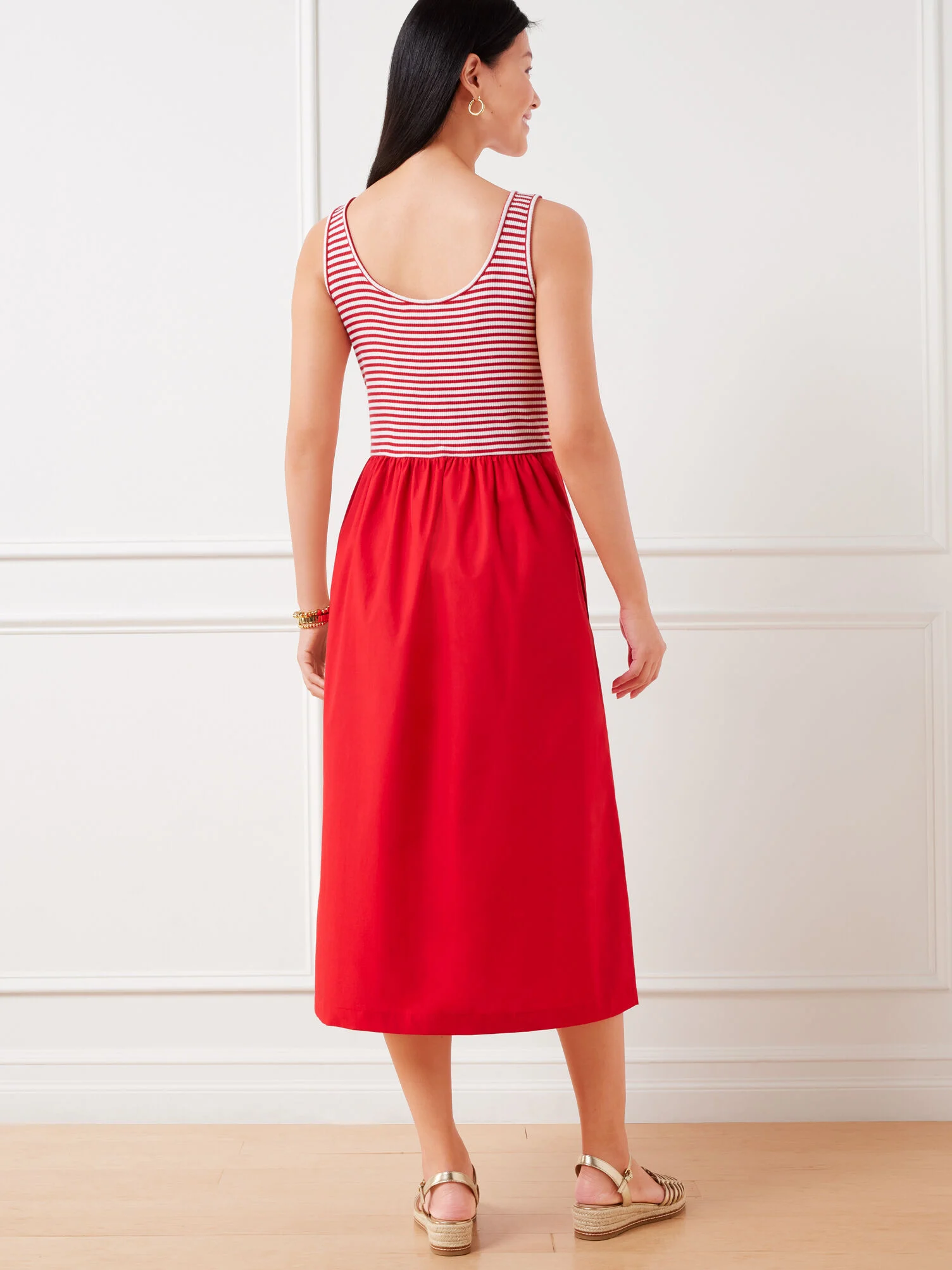 Mixed Media Poplin Midi Dress - Stripe