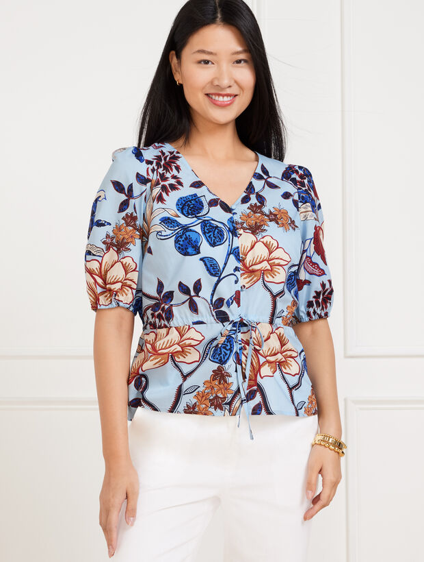 Tie Waist Peplum Top - Verdant Botanical