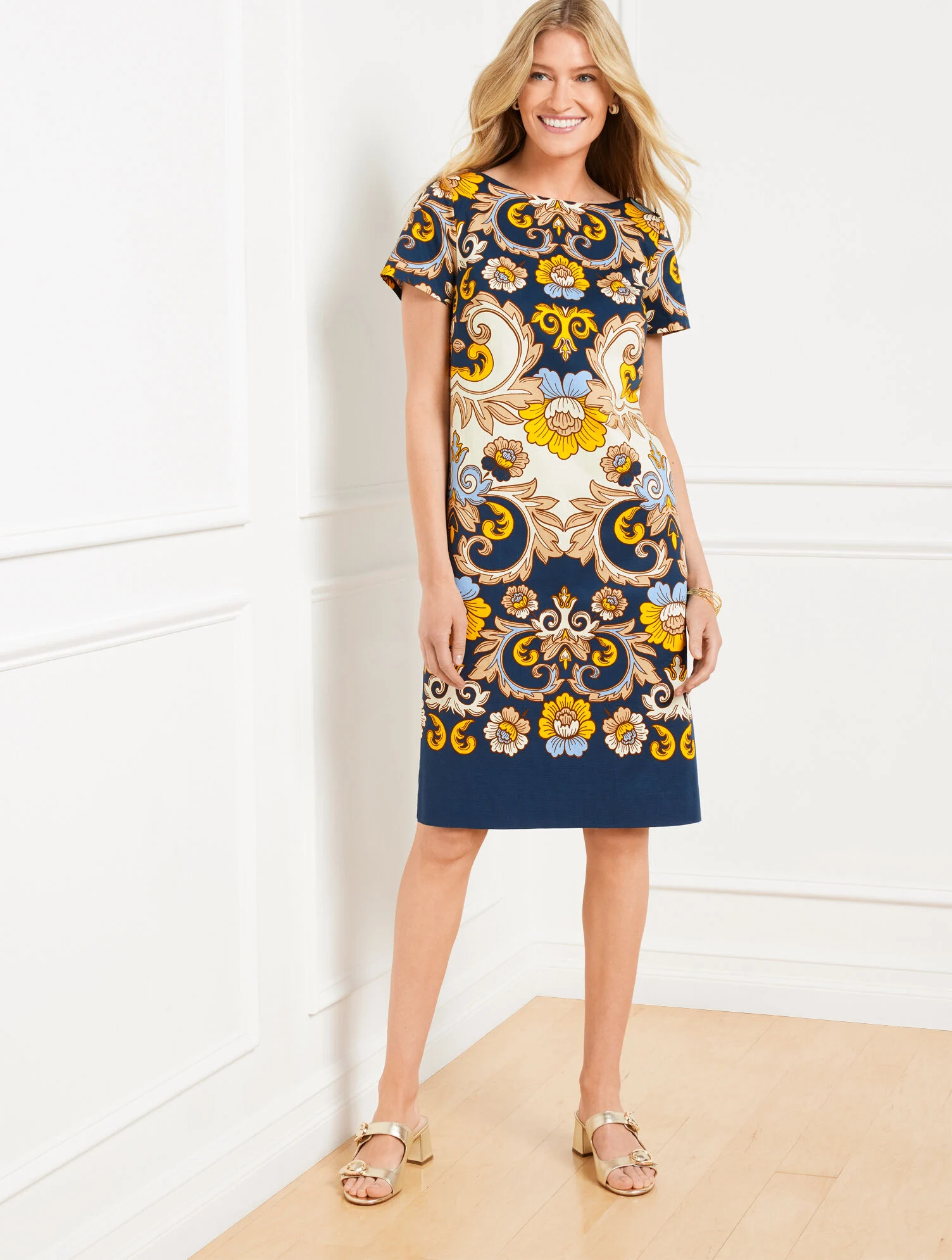 Short Sleeve Sheath Dress - Delightful Blooms