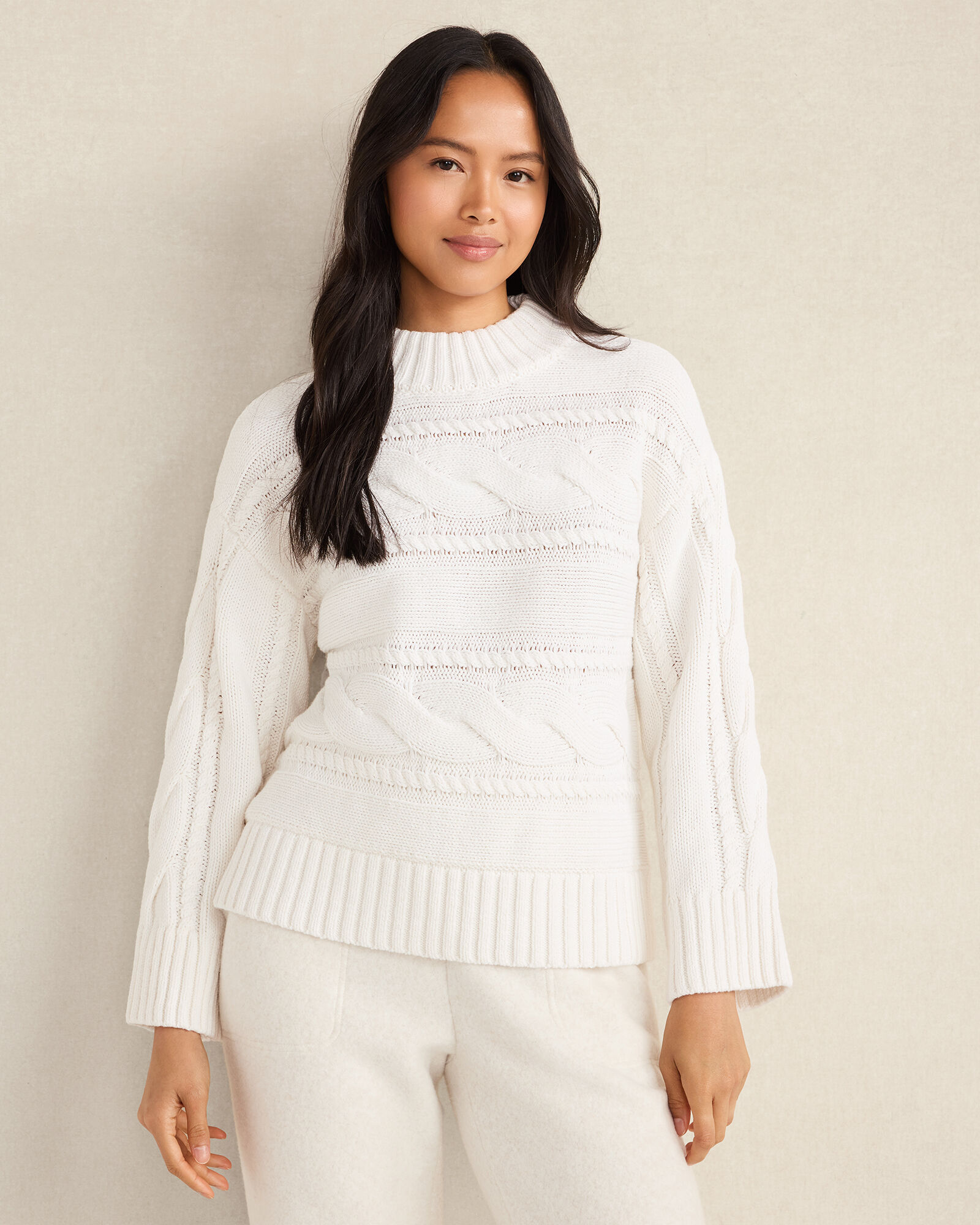 Cotton Blend Horizontal Cable Sweater