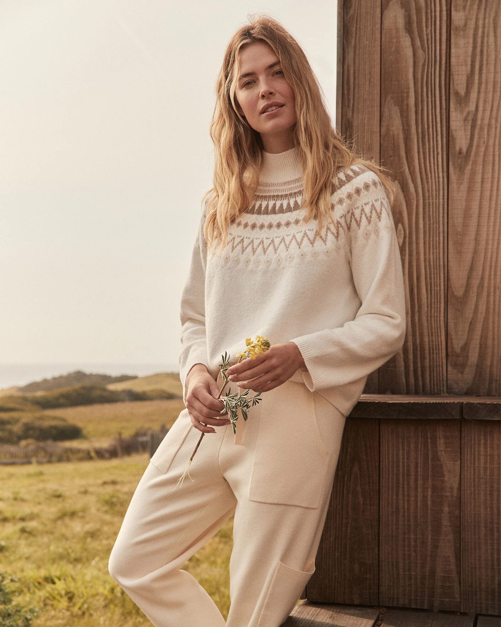 Organic Cotton Blend Fairisle Mock Neck Sweater