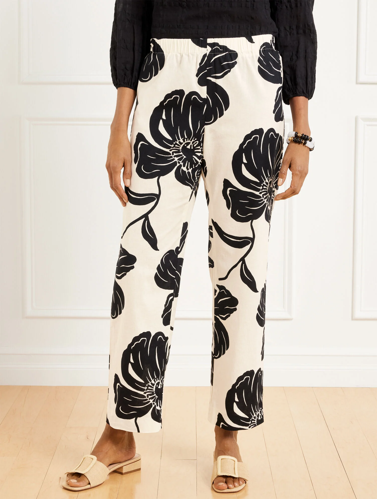 Straight Ankle Pull-On Washed Linen Pants - Stunning Blooms