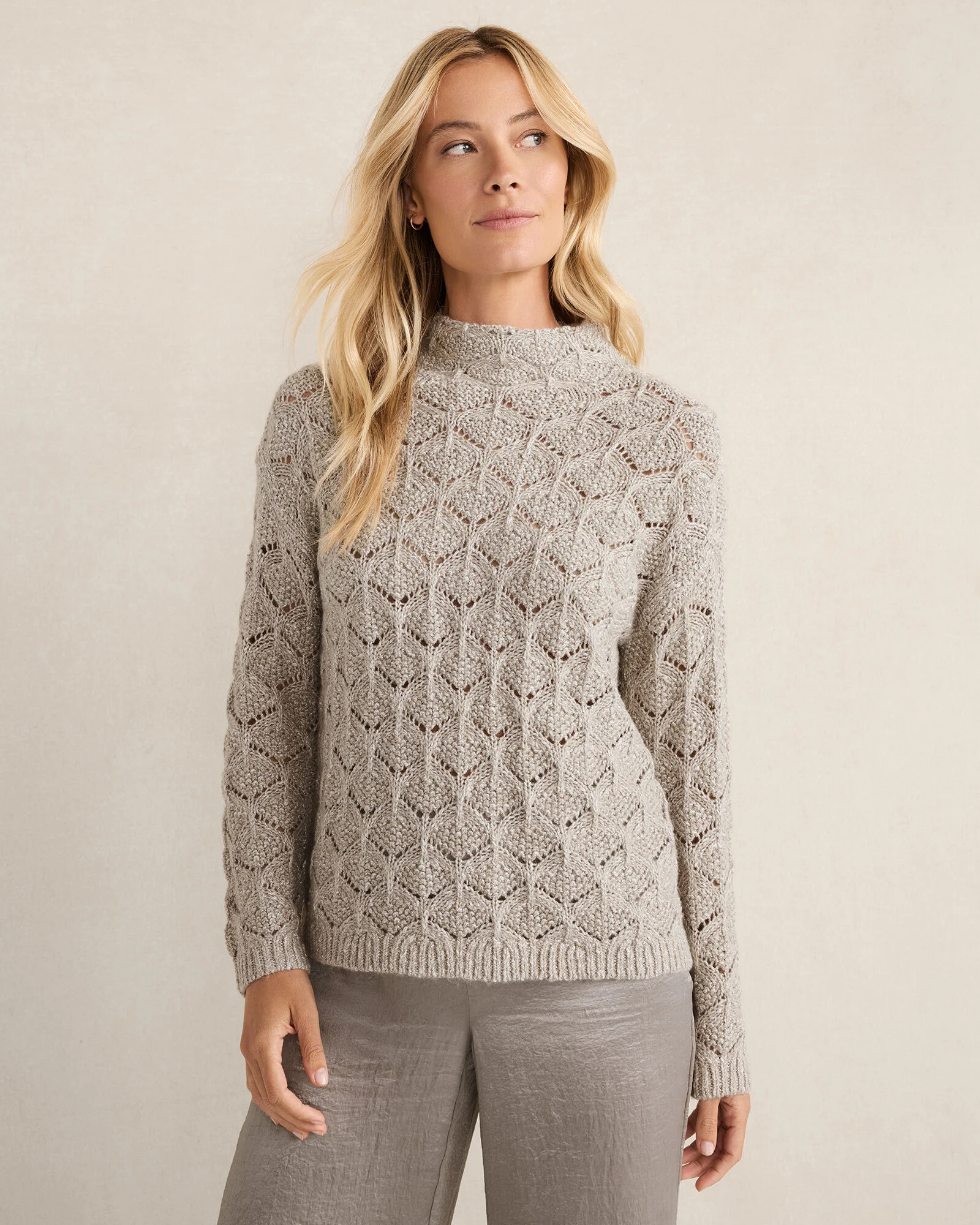 Lurex Blend Pointelle Crewneck Sweater
