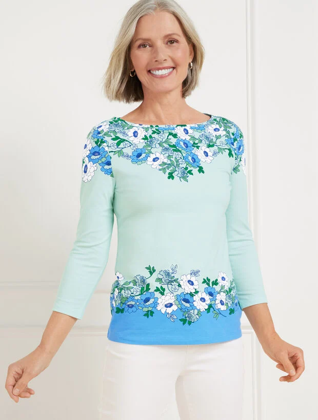 Bateau Neck Tee - Floral Border