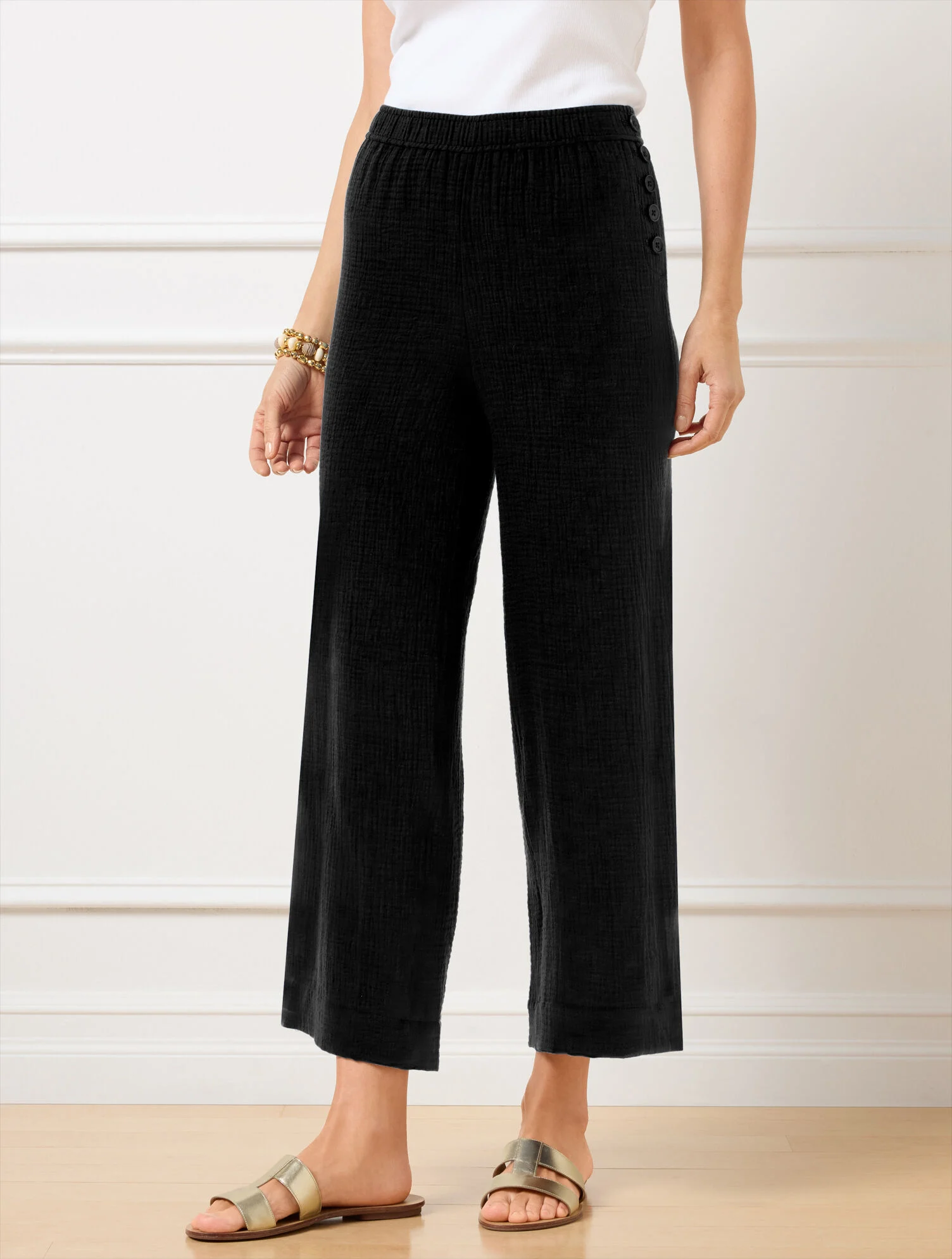 Wide Crop Pull-On Gauze Pants