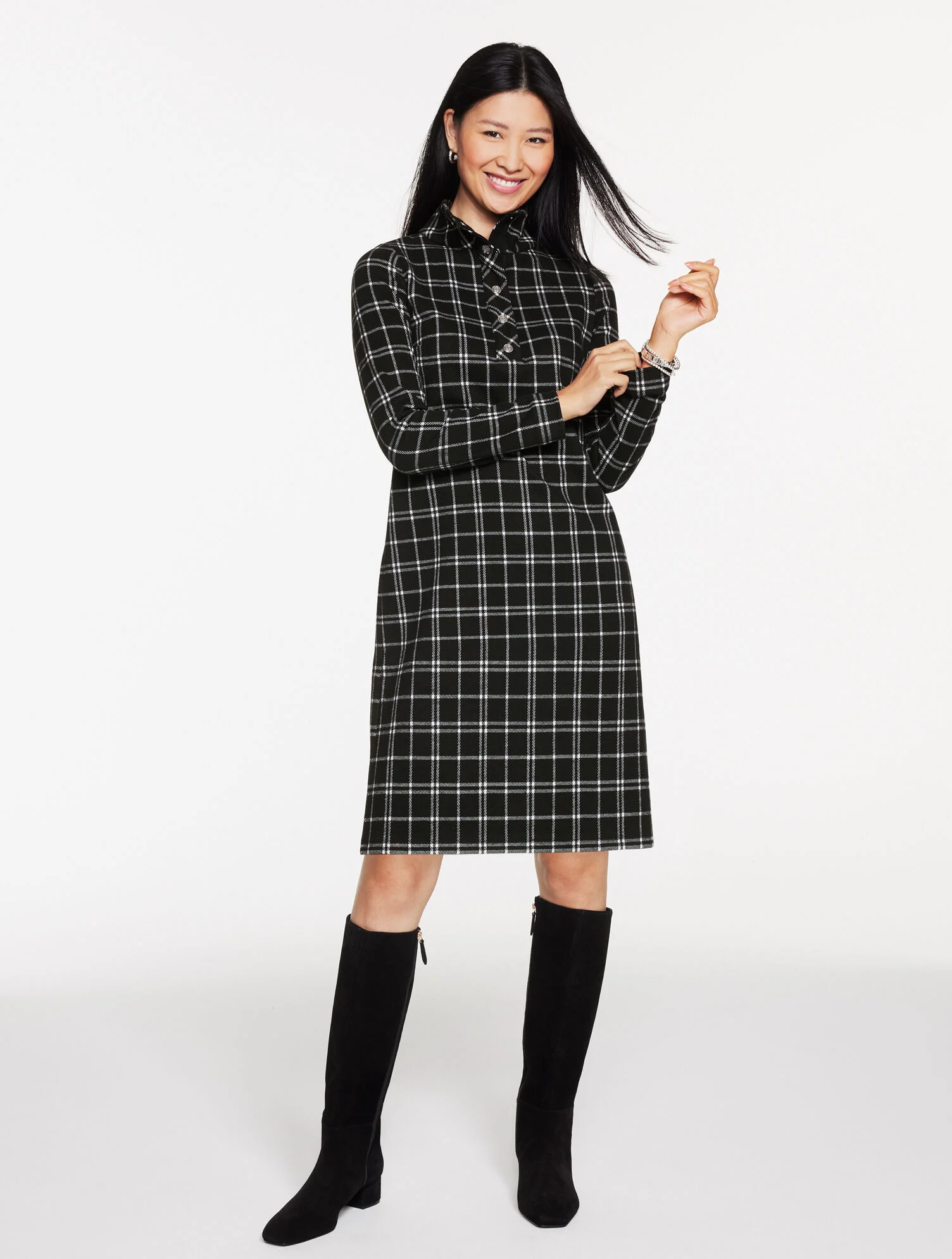 Brushed Jacquard Turtleneck Dress - Pretty Peppermint