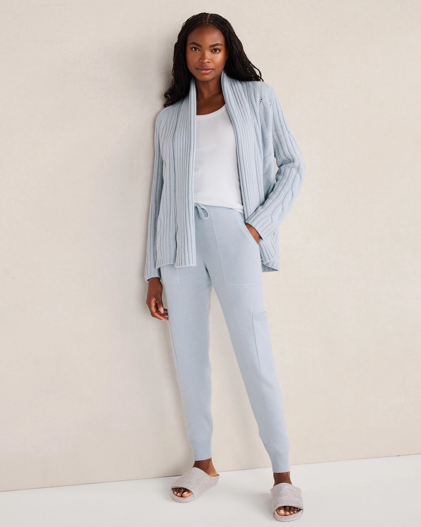 Cashmere Cable Open Front Cardigan