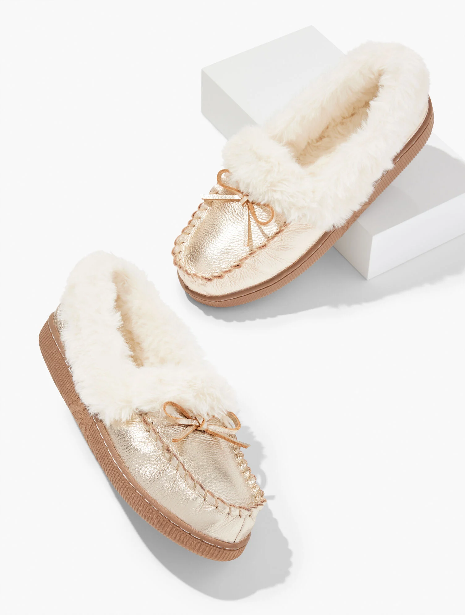 Cleo Metallic Pebble Leather Faux Fur Moccasins