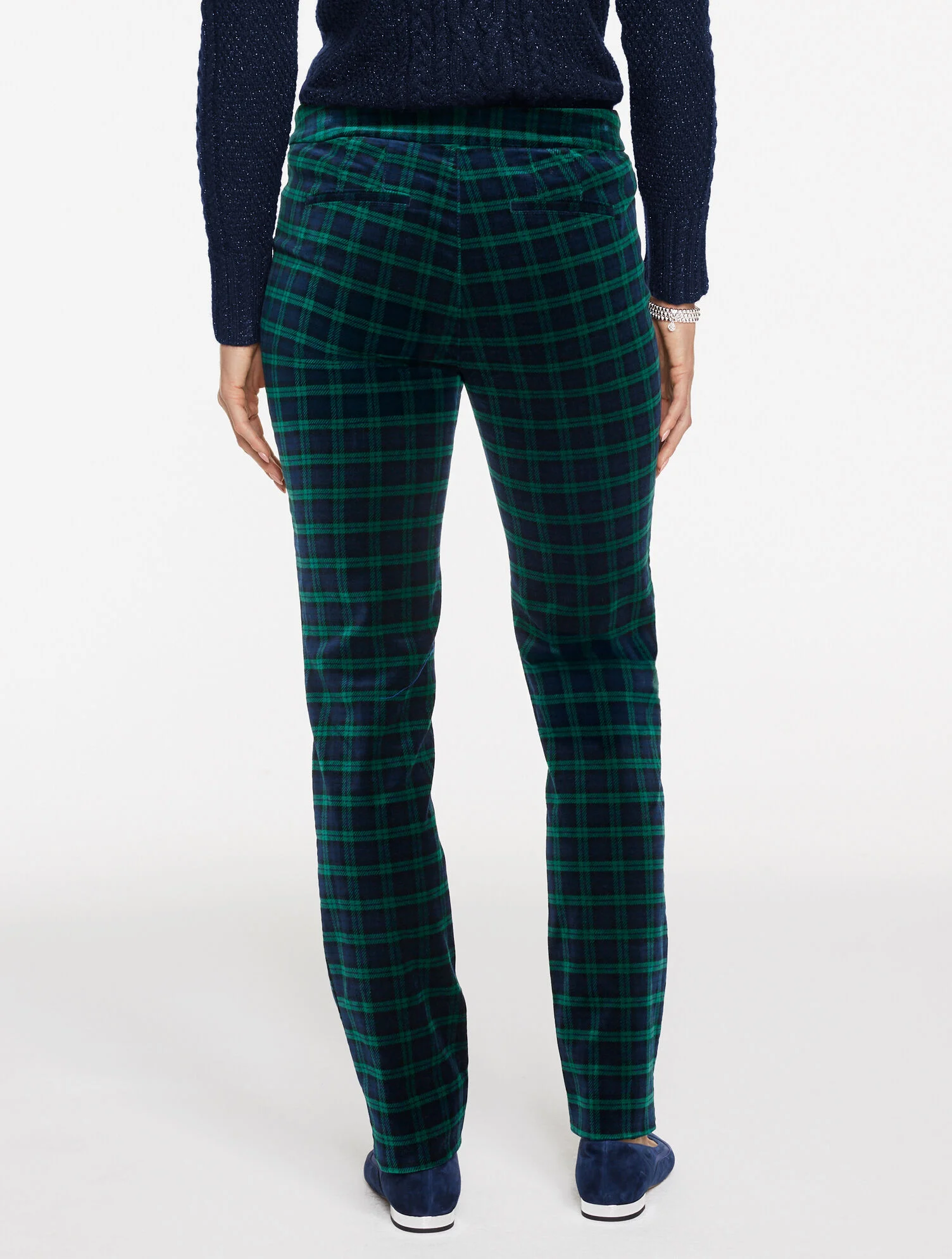 Straight Leg Velveteen Pants - Tranquil Tartan