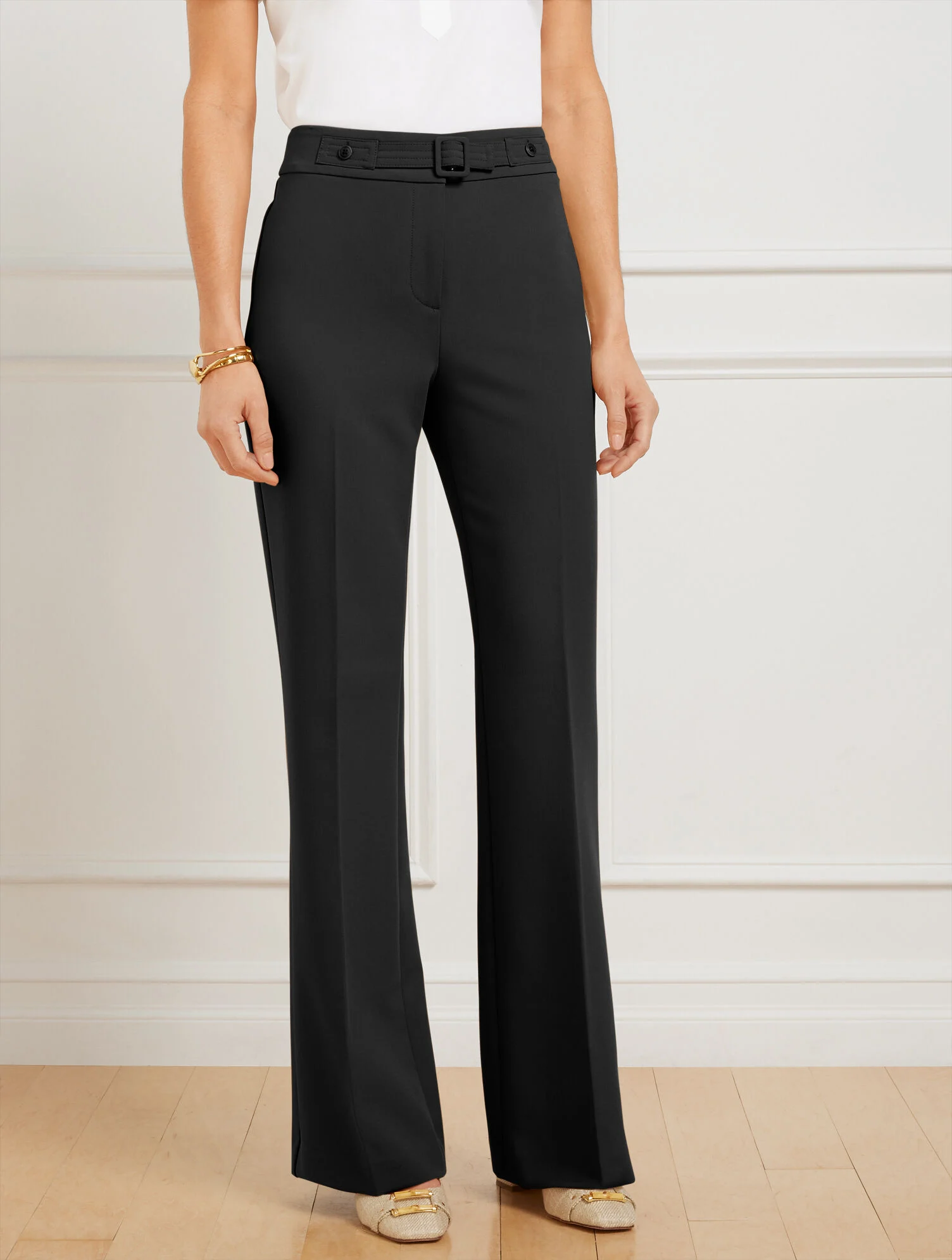 Flare Leg Belted Twill Pants