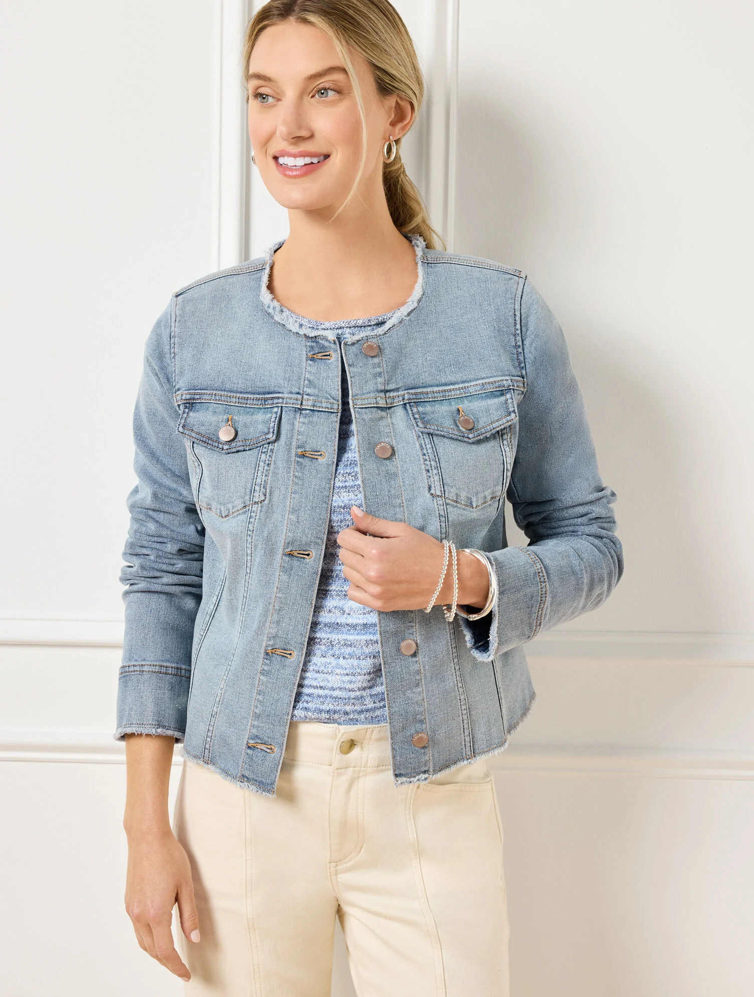 Collarless Jean Jacket - Freya Wash