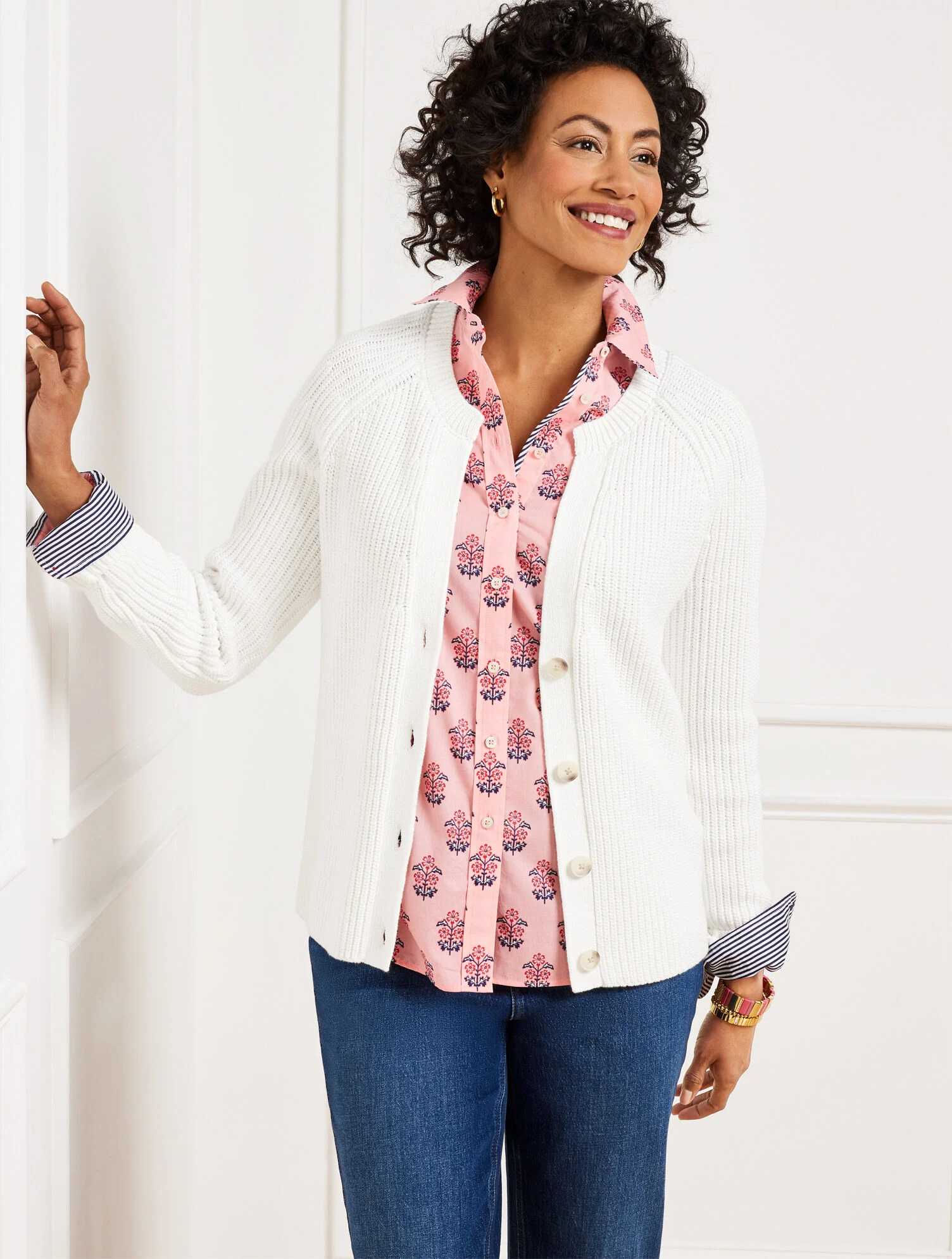 Shaker Stitch V-Neck Cardigan