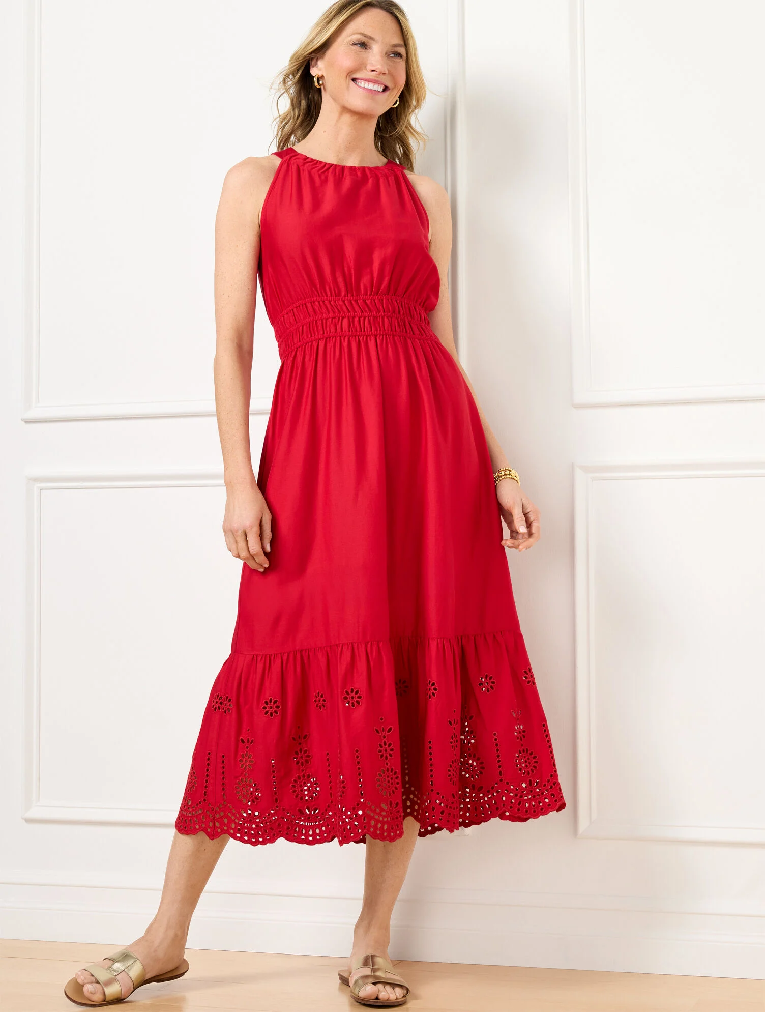 Eyelet Halter Fit & Flare Dress