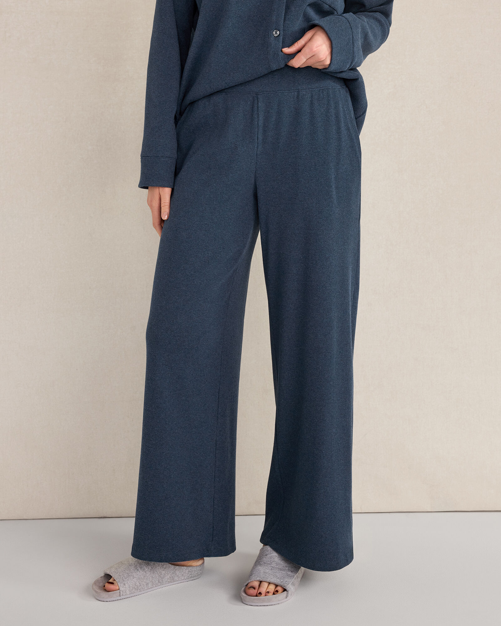 Organic Cotton Rib Knit Relaxed Wide Leg Pants