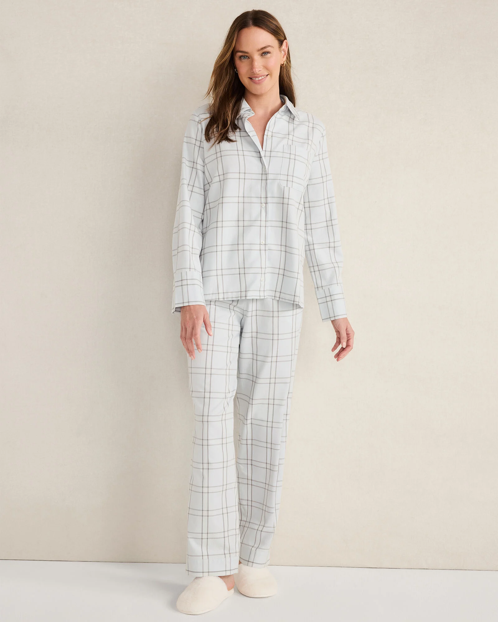 Lightweight Flannel Windowpane Pajama Top