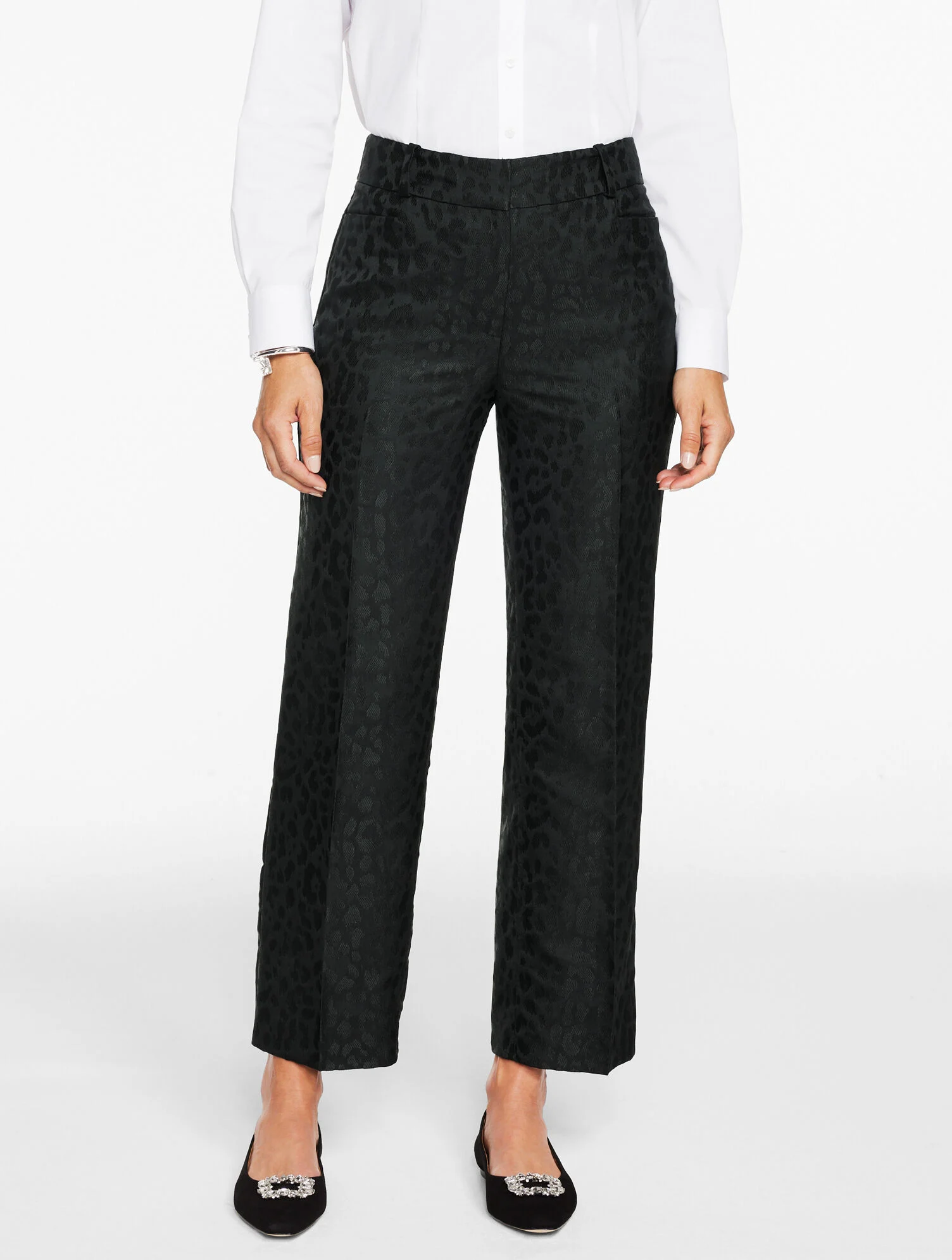 Jacquard Leopard Straight Ankle Pants