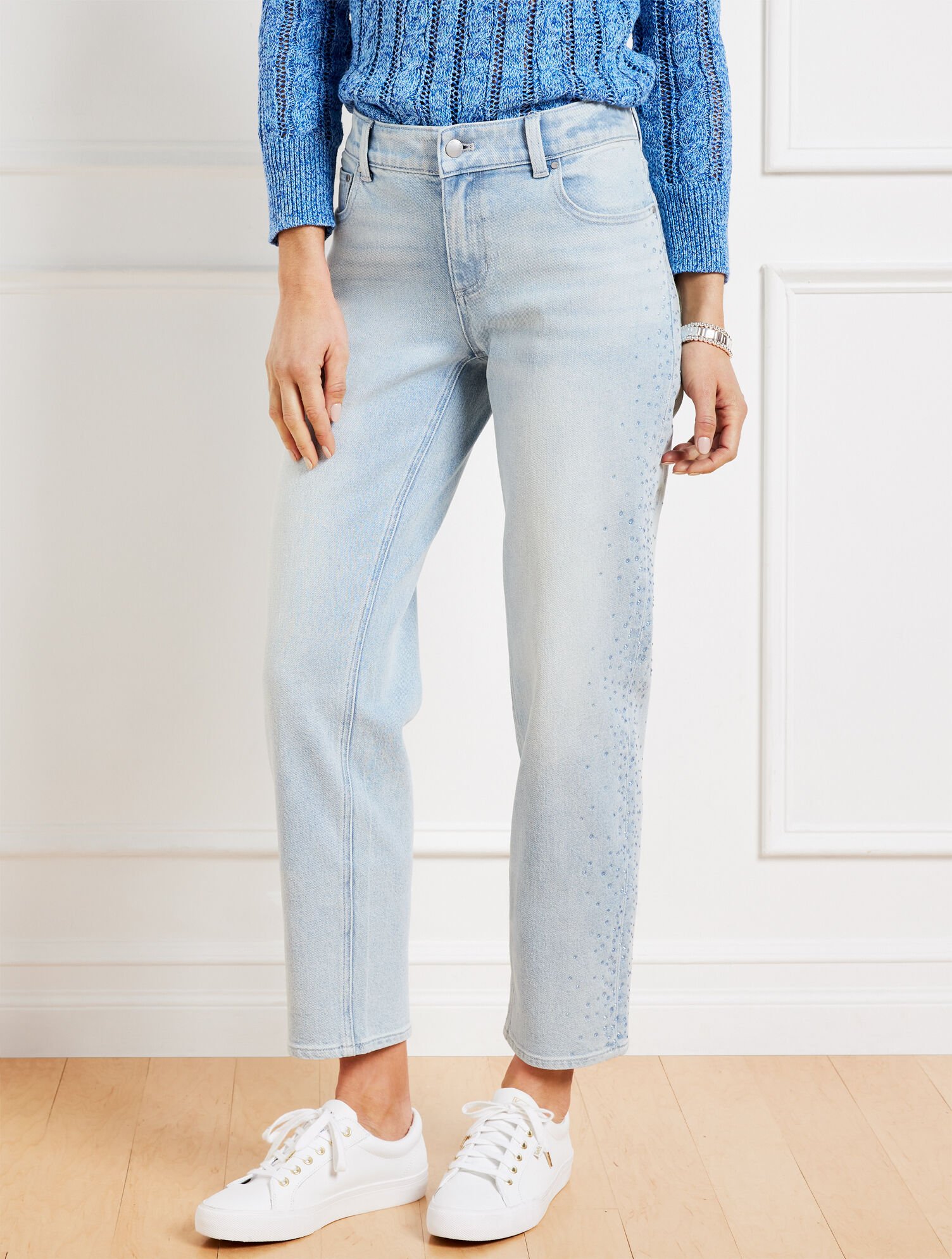 Rhinestone Stovepipe Straight Leg Jeans - Windsor Wash